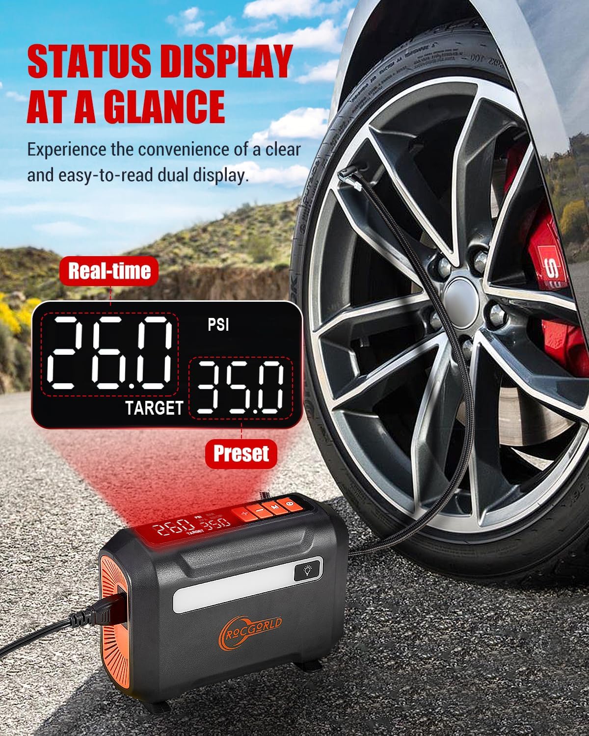 R8 Tire Inflator Portable Air Compressor, DC 12V Air Compressor for Car with Large Dual Digital Screen, 3X Faster Inflation Air Pump for Car Tires, Bike, Ball, Motor - Car Accessories