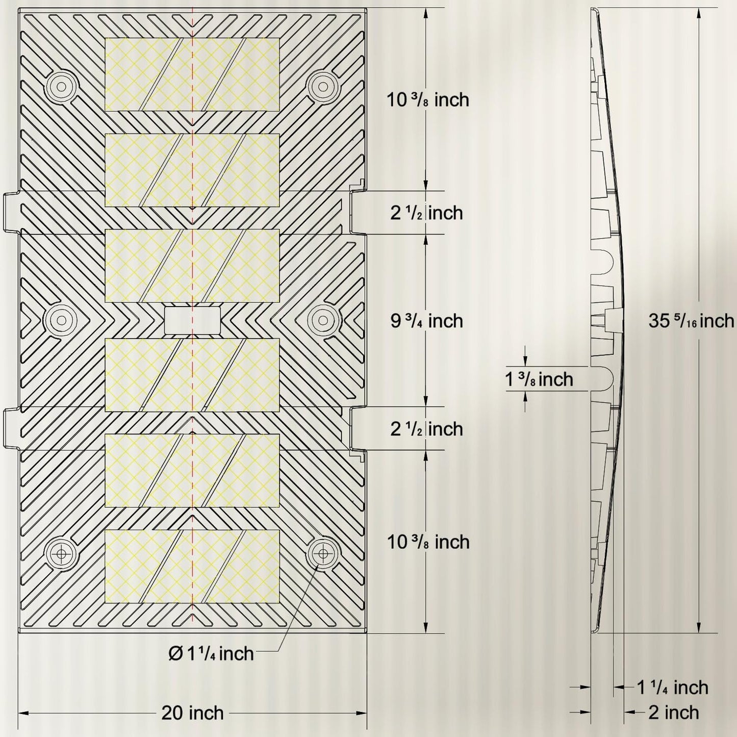 35" inch Width Speed Humps Rubber Speed Bumps for Saftey Combinable High Visibility Durable Ramps, Garage Speed Bump for Asphalt Concrete Gravel Driveway (Middle Part 1 Pack)