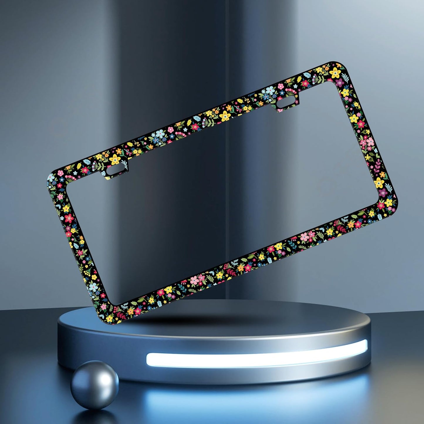 Colorful Folk Floral License Plate Frame Flower License Plate Holder Personalise Stainless Steel Funny Design Compatible with Standard License Plate Frames for USA and Canada 6 X 12 Inch with Screws