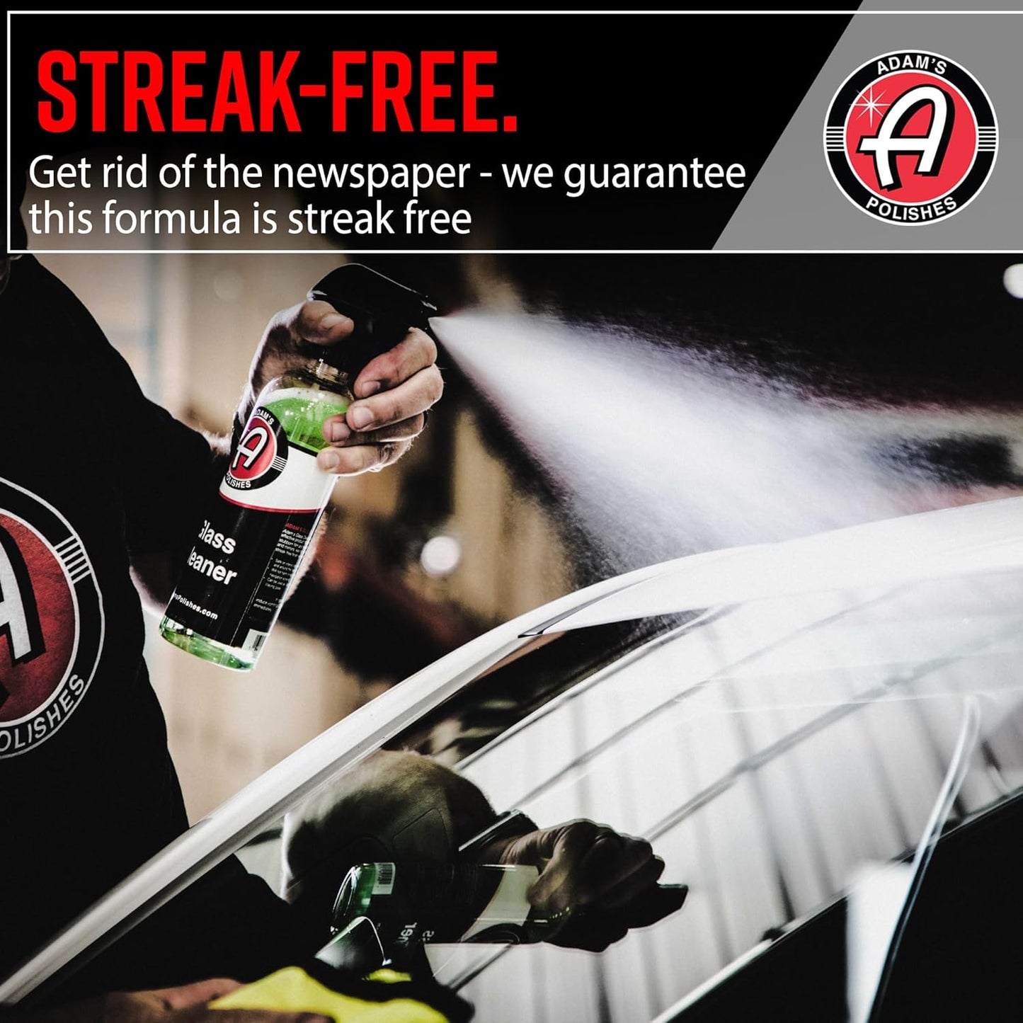 Adam's Polishes Glass Cleaner - Steak Free Car Wash Window Cleaner, All-Natural Streak Free Formula For Car Cleaning, Safe On Tinted & Non-Tinted Glass, Won't Strip Car Wax or Coating