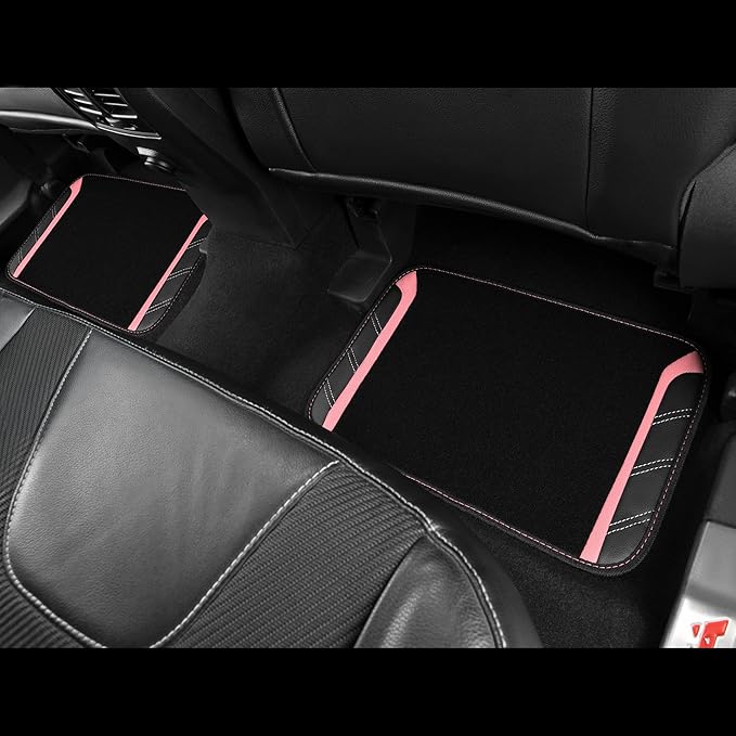 CAR PASS Microfiber Steering Wheel Cover and Waterproof Car Floor Mats,Leather Universal Car Combo Fit for 95% Truck,SUV,Cars,14.5-15inch Sporty Anti-Slip Safety Comfortable Design(Black and Pink)