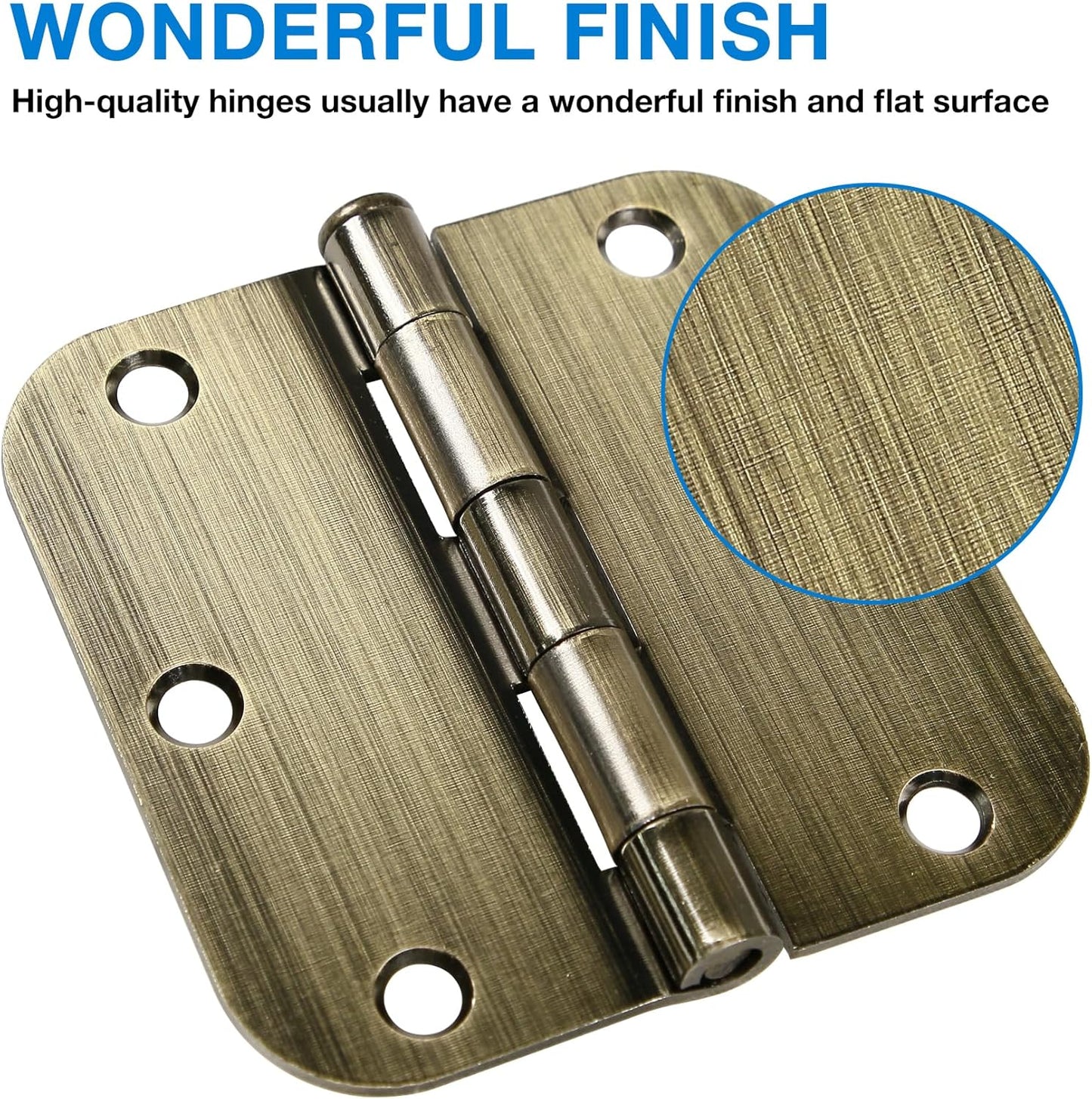 18 Pack Door Hinges Antique Brass 3.5 Inch Interior 3 1/2" Round 5/8" Radius Heavy Duty Metal Hardware Kit 3 ½" 5/8" Radius Flat Hinge for Bifold Doors Decor Master Bedroom Storage Room