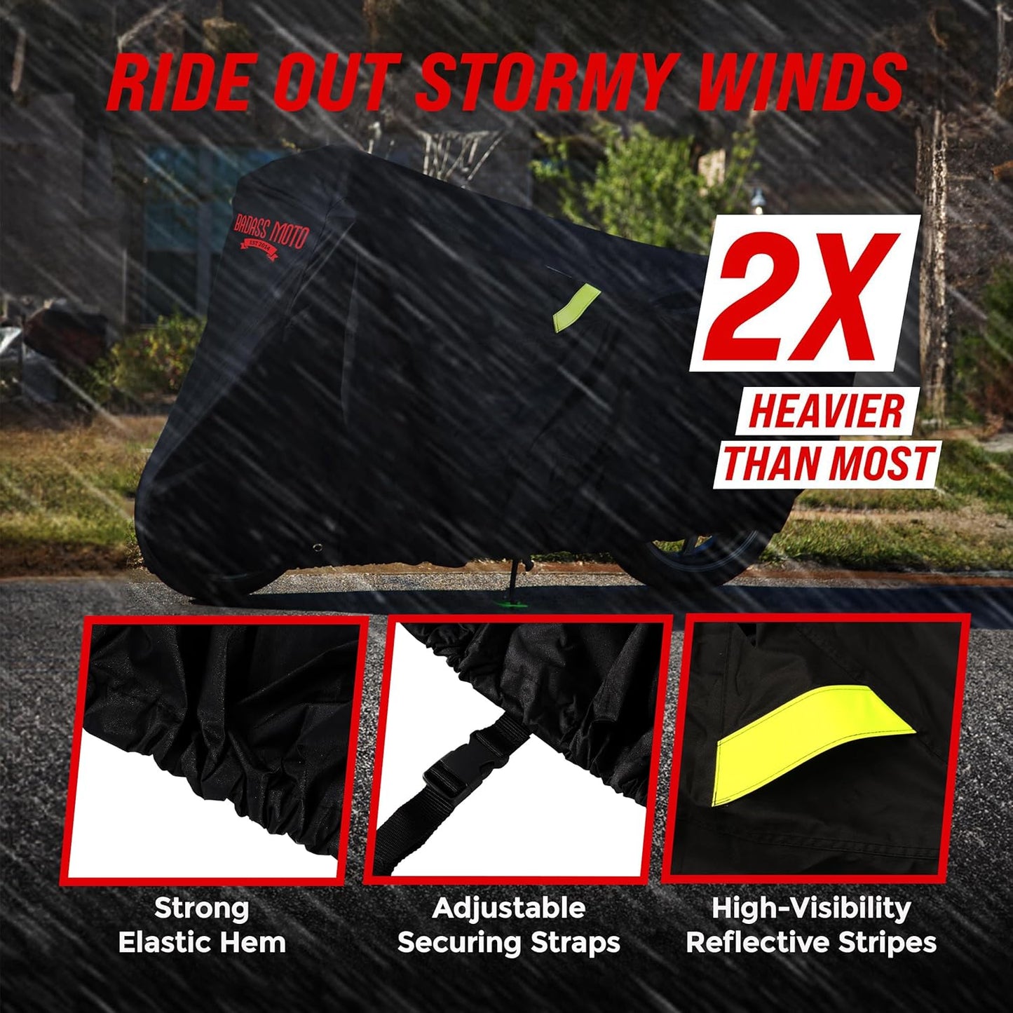 Badass Moto Fits Harley Davidson Trike Cover - Ultimate Heavy Duty Waterproof Motorcycle Cover Outdoor Storage for Tri Glide Ultra, HD Road Glide 3, Freewheeler - Triglide, Harley Trike Accessories