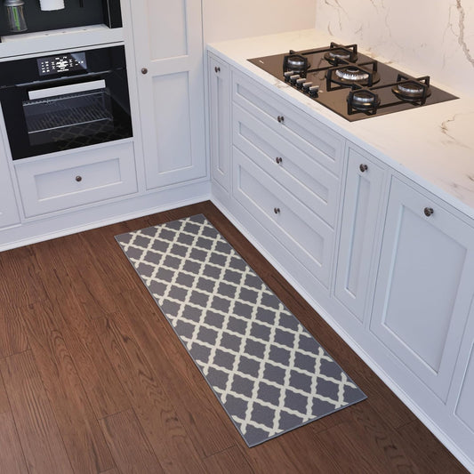 Ottomanson Hallway Runner Rug 2'2" x 6' Non Slip Trellis Area Rugs Easy to Clean Laundry Rug Runner Durable & Pet Friendly Floor Carpet Runners for Hallways Entryway Living Room Kitchen, Gray