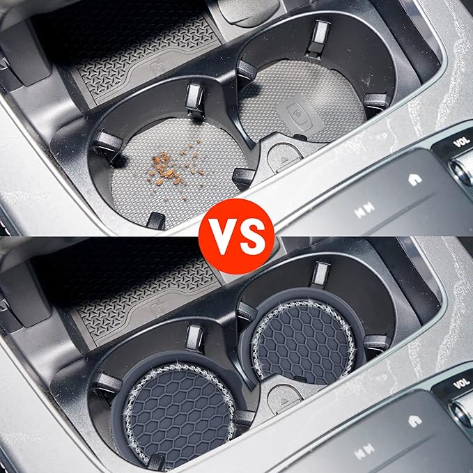 Amooca Car Cup Coaster Universal Non-Slip Cup Holders Bling Crystal Rhinestone Car Interior Accessories 4 Pack Grey