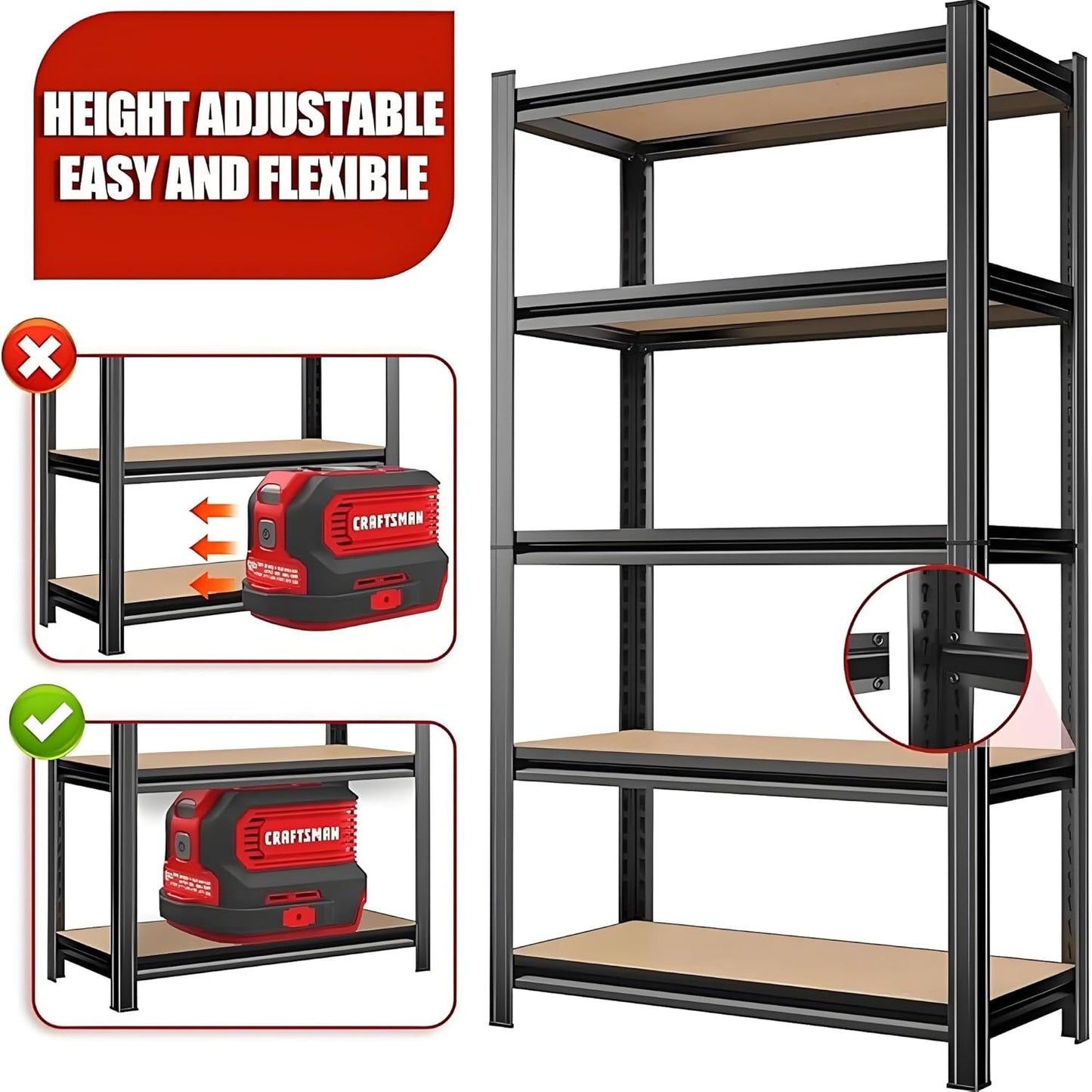 Garage Shelves, 72”H Adjustable Shelves for Garage/Basement/Warehouse, Heavy Duty Metal Storage and Organizer Rack, 5-Tier Tall and Large Organizing Shelf, 71.2”H×35.4”W×15.8”D