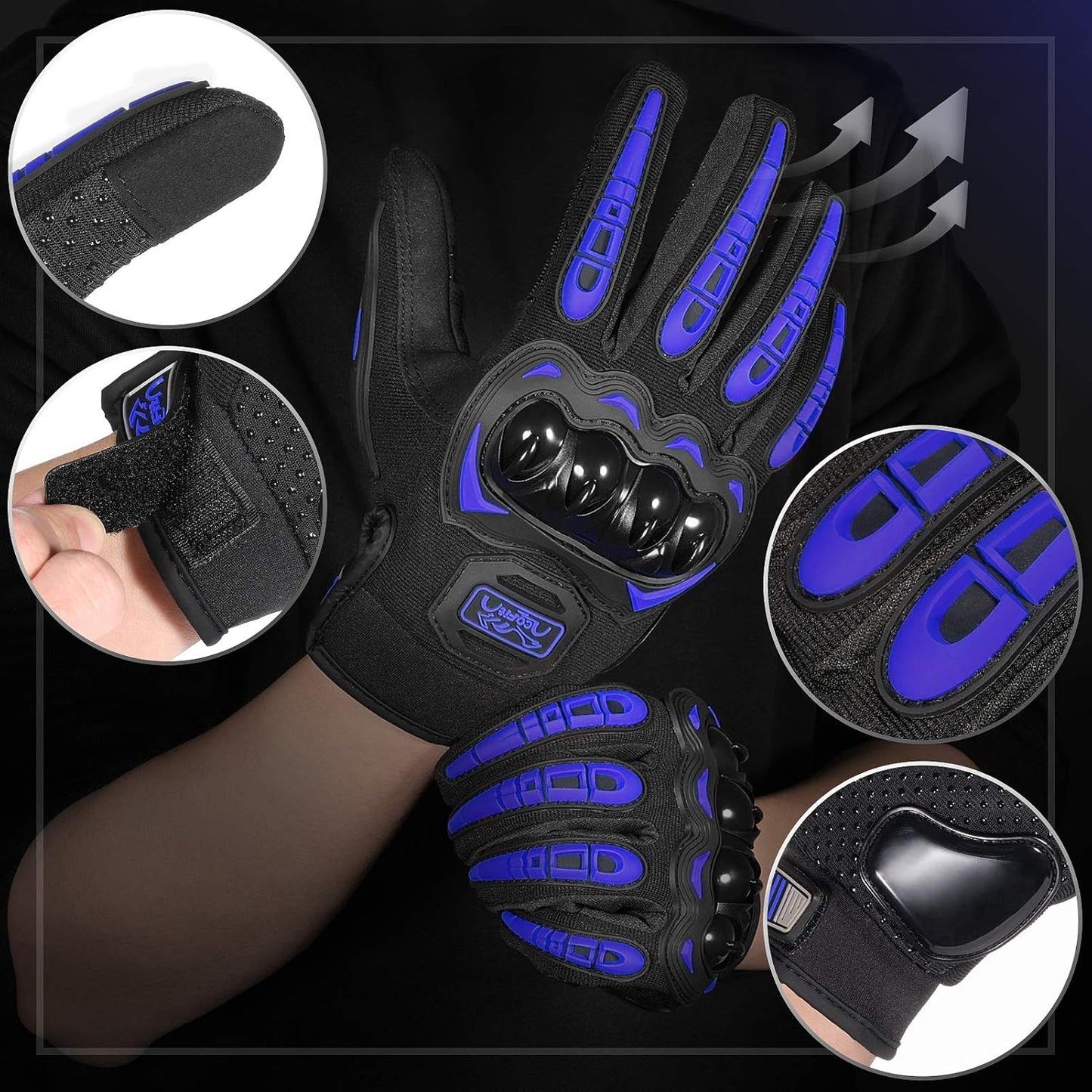 COFIT Motorcycle Gloves Breathable, Touchscreen Motorbike Gloves Anti-Slip with Good Grip Hard Knuckles Protection for Men Women Motocross, BMX ATV MTB Cycling, Road Racing - Blue XL