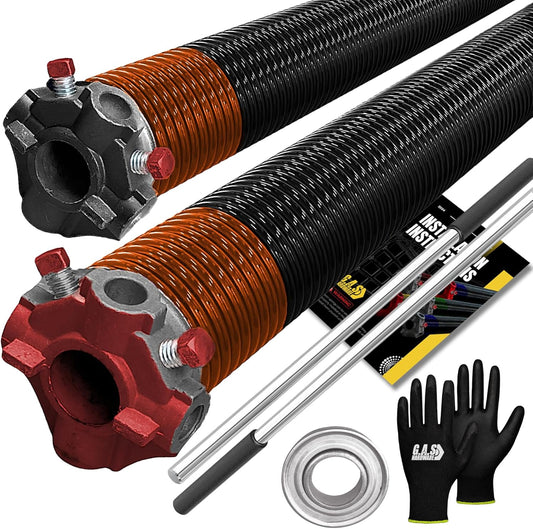 Garage Door Torsion Springs 273x2x36 Includes 1” Steel Bearing, Gloves, and Winding Bars for Left and Right Side of Garage Door Precision E-Coating 5-Year Warranty Minimum 30,000 Cycles (Pair)