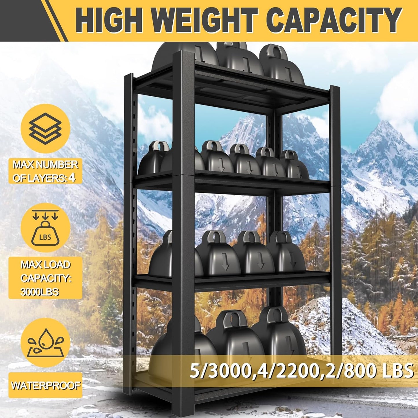 60" H x 40" W x 20" D 4-Tier Heavy Duty Garage Shelving Unit, 2000 LBS Capacity Metal Storage Rack,Adjustable Steel Shelves for Garage, Warehouse, Basement, Pantry, Workshop.3 Pack