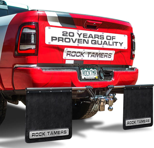Rock Tamers 00108 - 2" Official Mudflap System - 2" Hitch Receiver, Check Measurements - Removeable and Adjustable Mud Flaps for Trucks - 1 System
