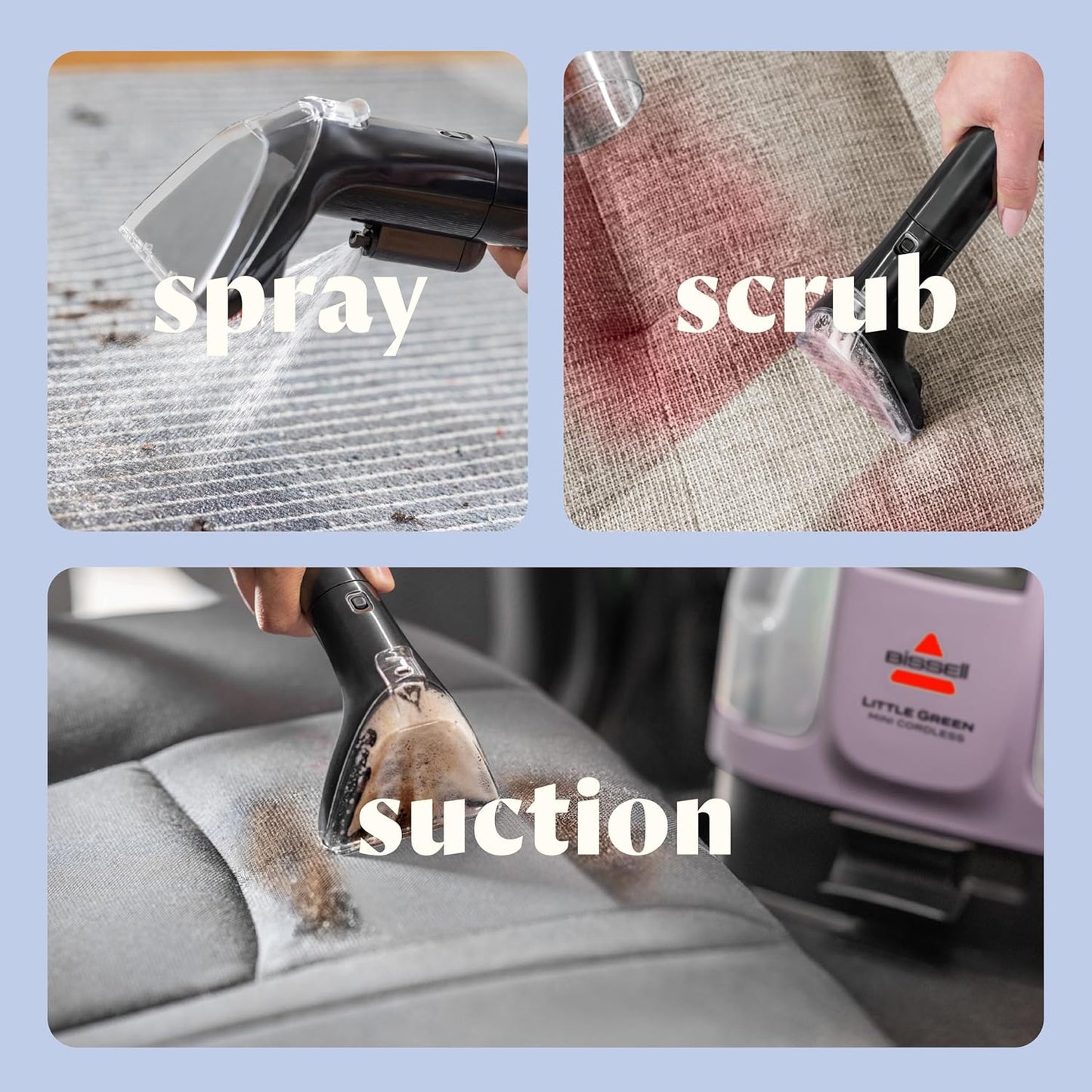 BISSELL Little Green Mini Cordless Portable Carpet and Upholstery Deep Cleaner, Car/Auto Detailer, with HydroRinse Self-Cleaning Tool and 4" Tough Stain Tool, Limited Edition Color Dusk Pink, 4015F