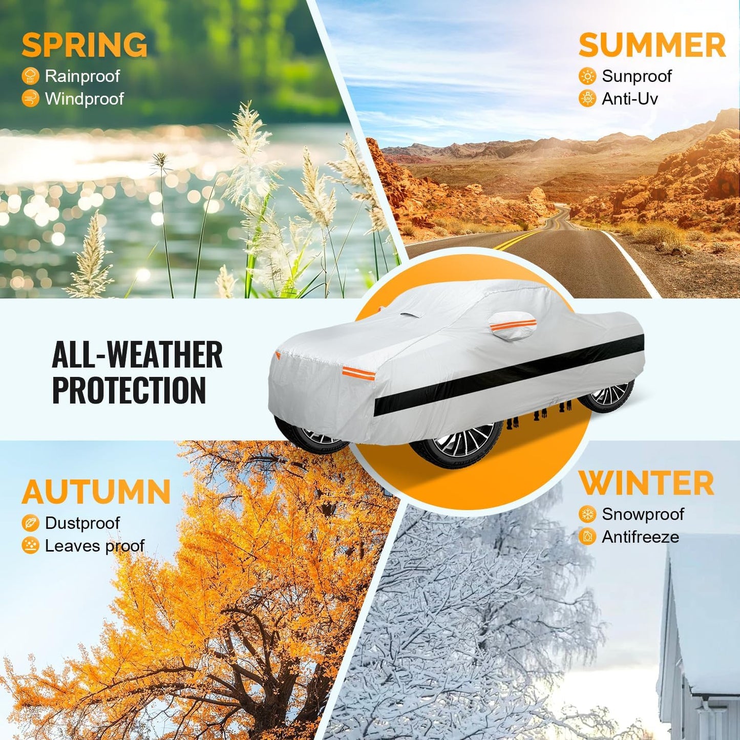 30 Layers Truck Car Cover for Automobiles All Weather Waterproof, Outdoor Snowproof UV Protection Windproof, Soft Cotton, Heavy Duty Universal Car Covers, (Silver, Fit Truck 211"-230")