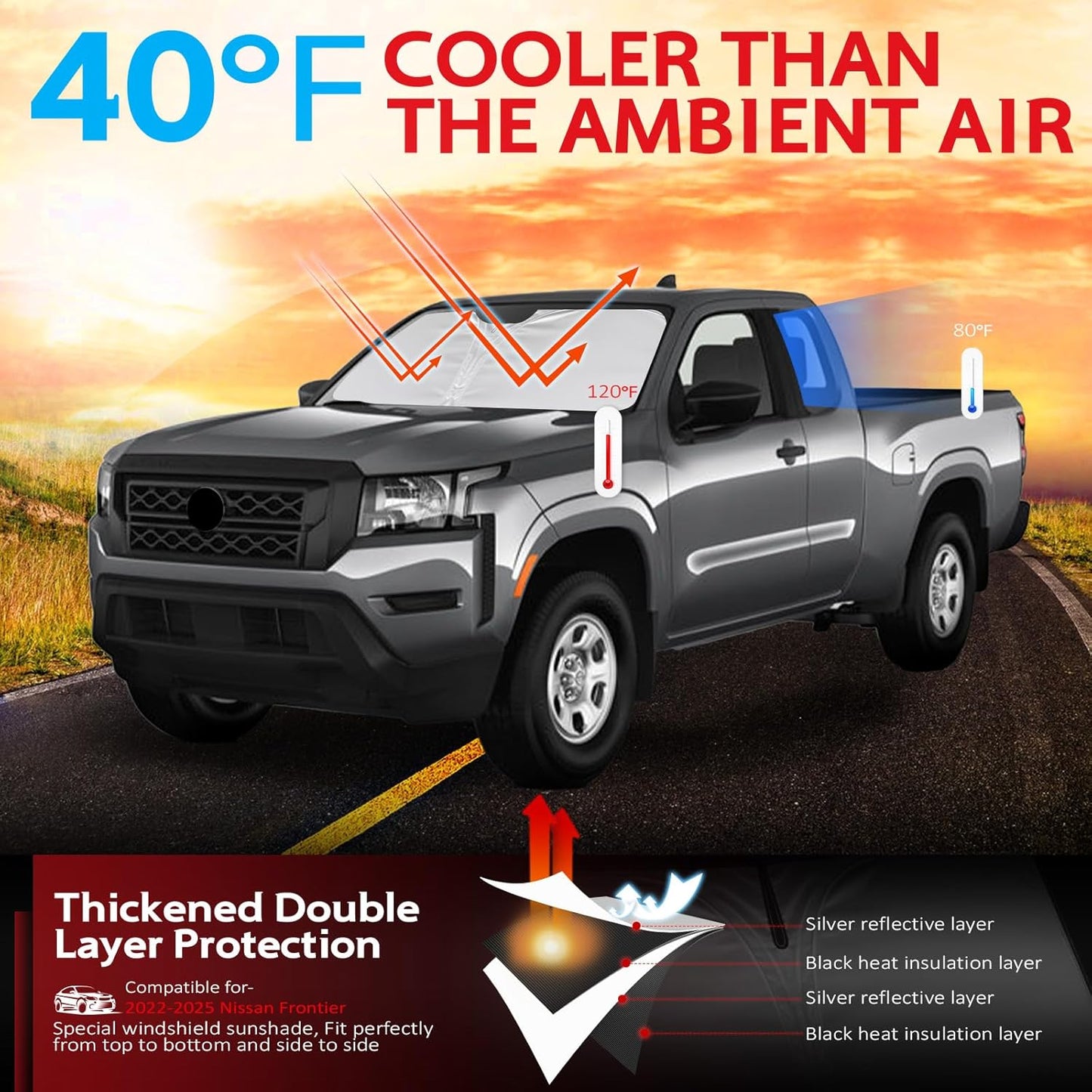 KAYZT Windshield Sun Shade for 2022-2025 2026 Nissan Frontier Foldable Sunshade Front Window Custom Fit Car Accessories