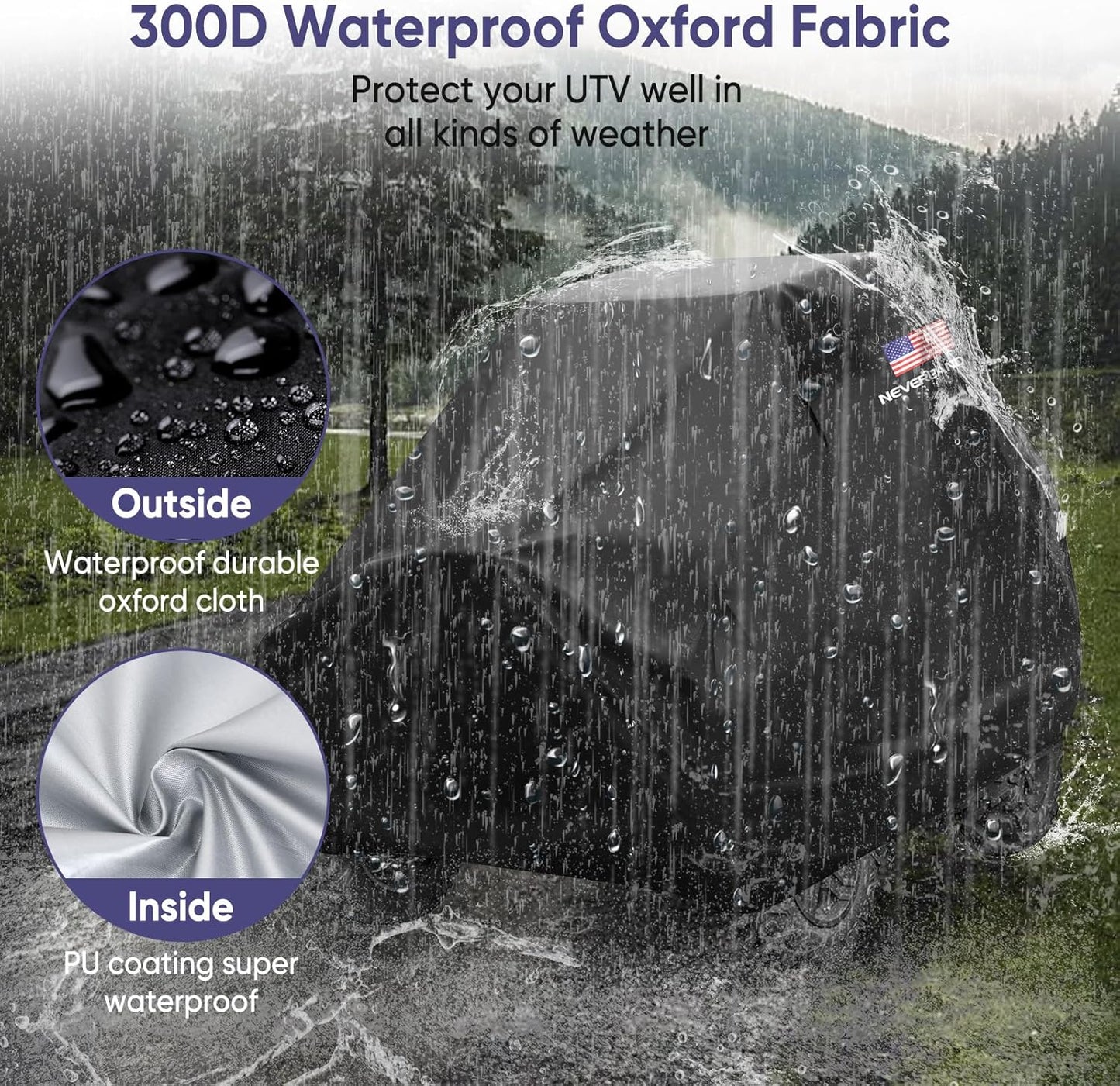 NEVERLAND UTV Covers 2 Seater - Side by Side Cover Waterproof Outdoor UTV Covers with American Flag Compatible with Polaris Ranger RZR Can-Am Defender Kawasaki, 114.17"x 59.06"x 74.80"(290x150x190 cm)