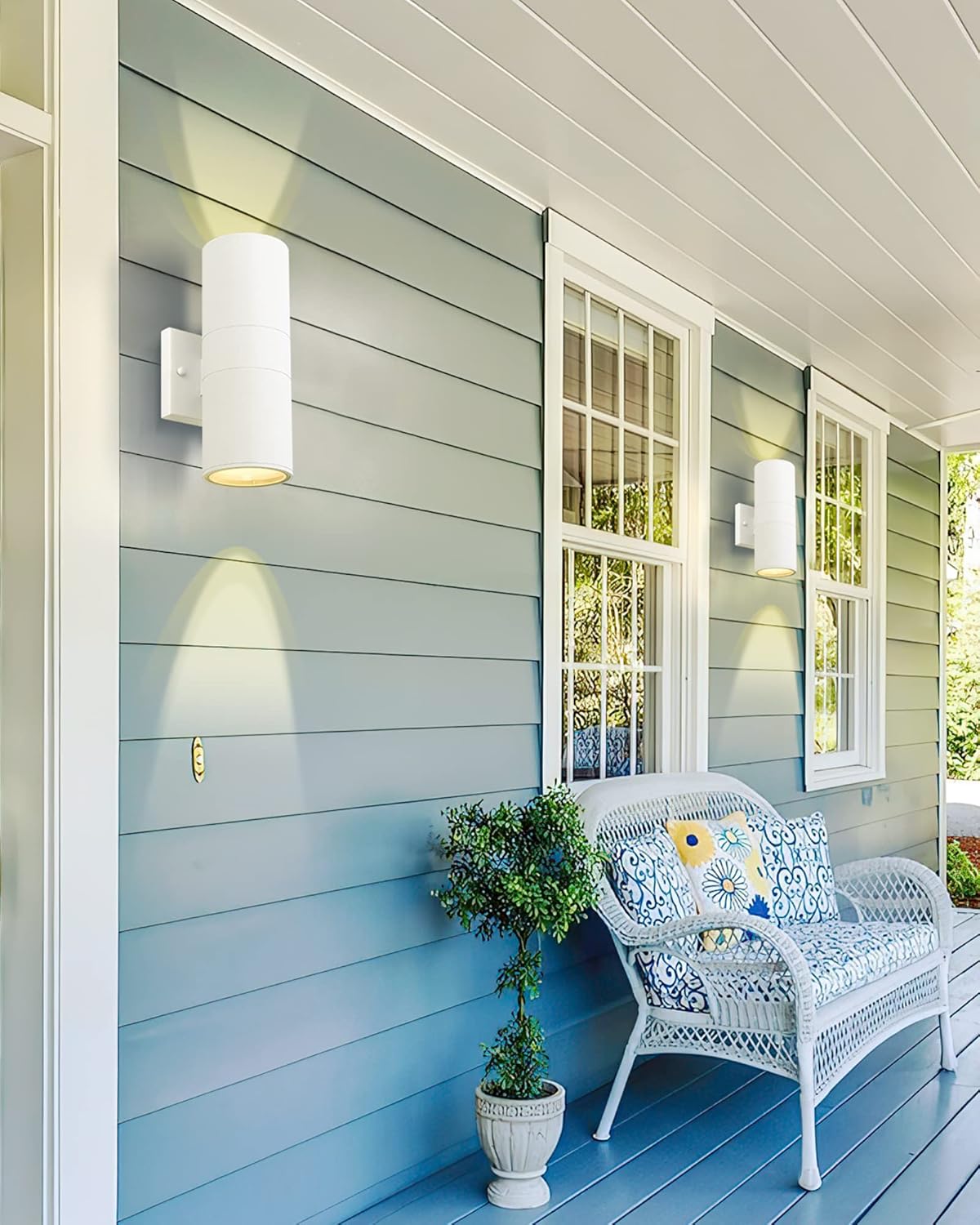 Ken & Ricky White Outdoor Wall Lights,Exterior Sconces Wall Lighting with Tempered Glass Cover,Cylinder Outside Light for House Porch Garage Front Door - 2 Pack