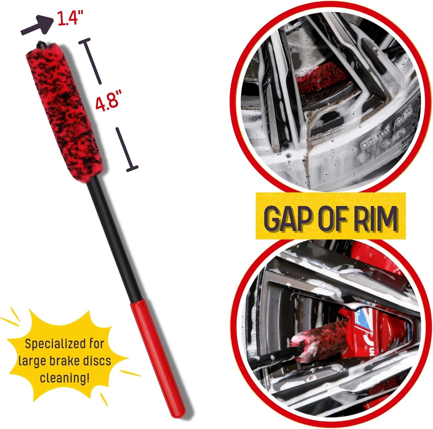 Angled Wheel Brush Kit 3 Pack- Angled Microfiber Wheel Brush, Wheel Barrel Brush, Detailing Brush Scratch Free Calipers Woolies Spoke Brush Cleans Brake Dust from Barrels& Hard to Reach Areas