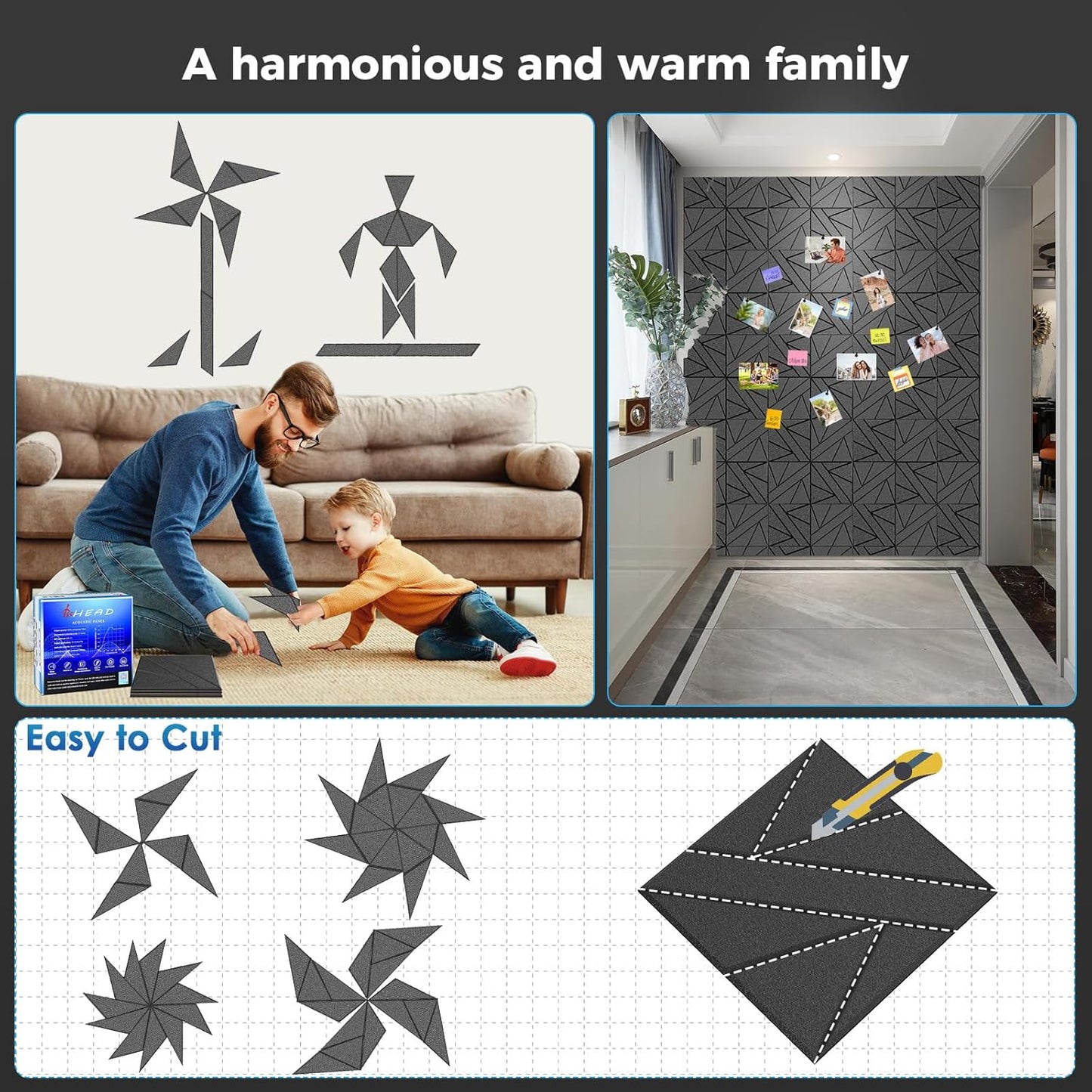 8 Pack Self-Adhesive Soundproof Wall Panels, 12 x 12 x 0.47 in Sound Proof Foam Panels for Walls, 1.2lb/ft³ High Density, Thicker 0.47in, Acoustic Panels, Noise Dampening Panels Studio Black