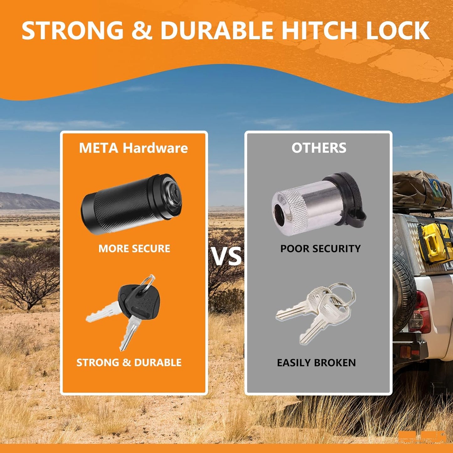 Trailer Hitch Locks, Hitch Lock with 5/8'' Pin Fits Class III IV 2" Hitch Receivers, Tow Hitch Lock with Anti-Rattle O-Rings for Trailer Truck Car Boat (1 Pack)