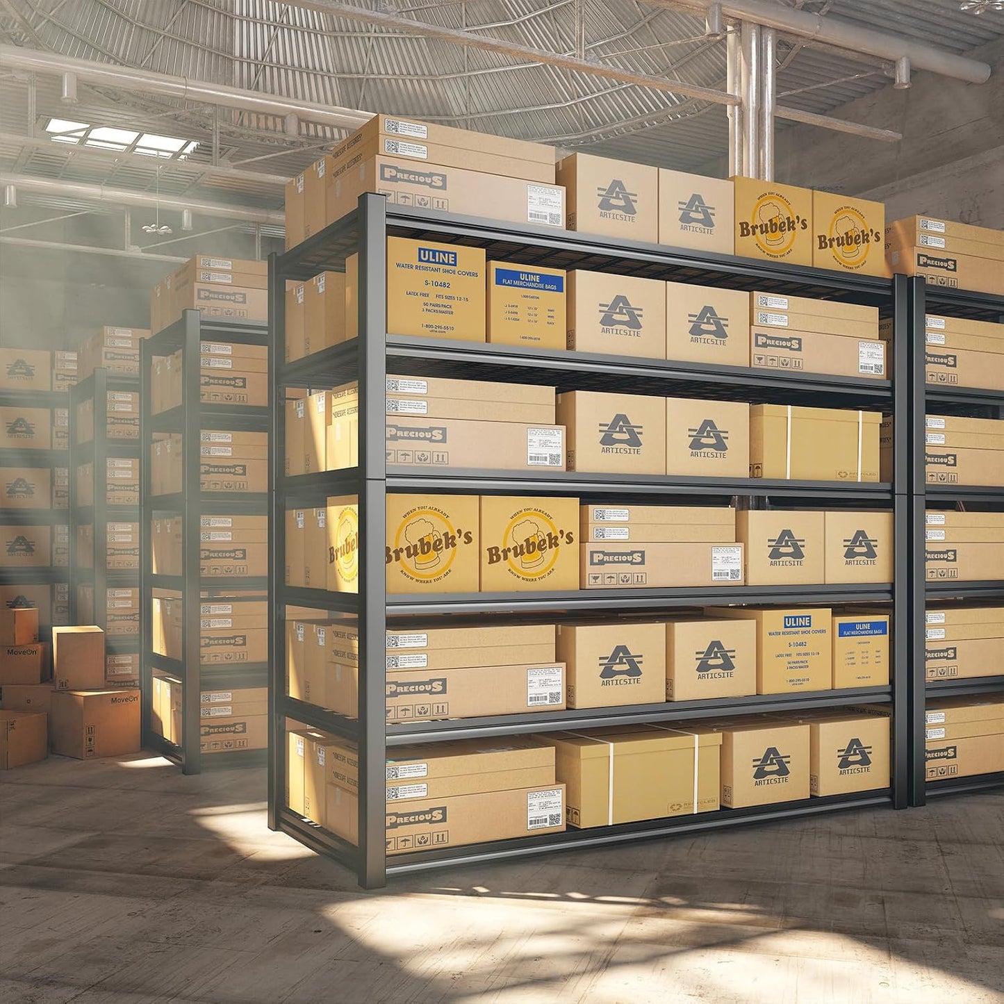 REIBII 84" H Garage Shelving, 6-Tier Storage Shelves Heavy Duty Loads 3500LBS, 48" W Adjustable Garage Shelves, Metal Shelving for Basement, Warehouse, 84" H x 48" W x 20" D, 4PC