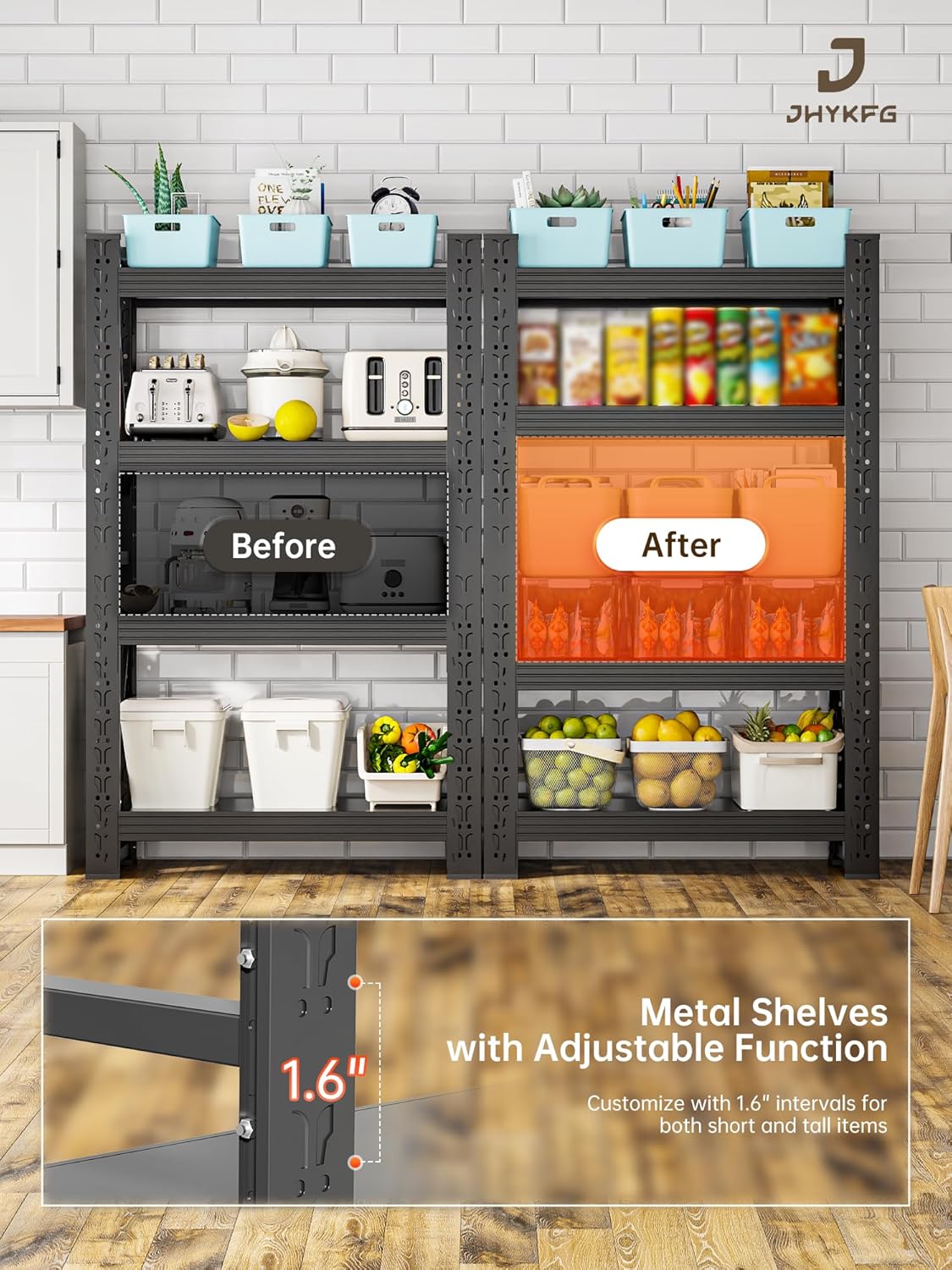 4-Tier Storage Shelves,79" H Heavy-Duty Garage Shelving Unit,Adjustable Industrial Metal Shelf System,3,400lbs Capacity,Tool Organizer for Garage,Workshop,42" W*20" D*79" H,Black