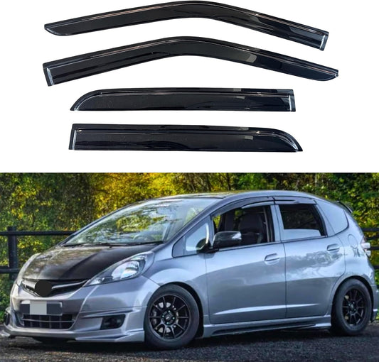 KPY Window Visor Compatible with Honda Fit 2009-2014, 4PC Rain Guard Side Window Vent Deflectors Tape-On Mugen Style, 2009 2010 2011 2012 2013 2014