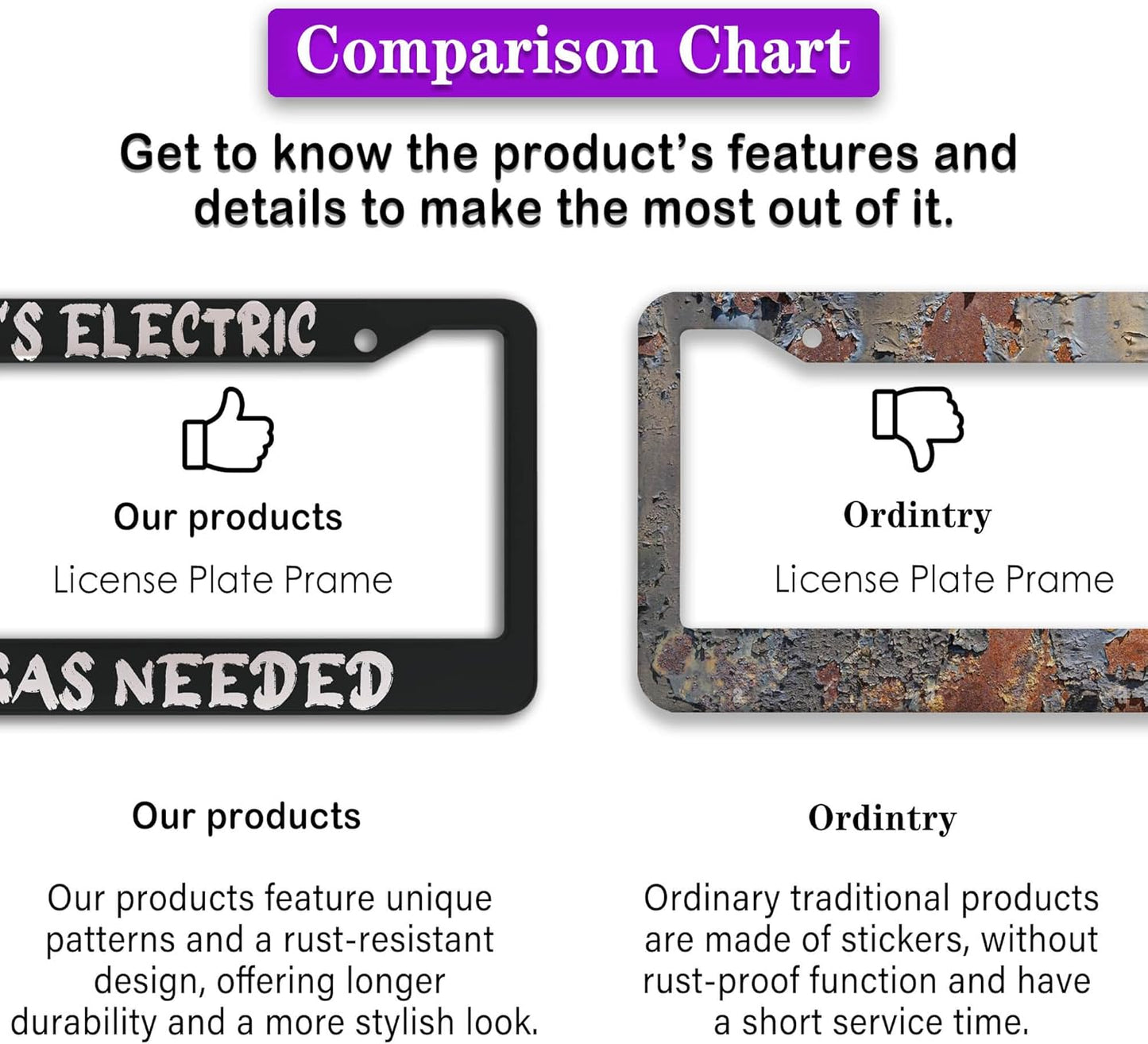 License Plate Cover Black and White License Plate Frames It’s Electric No Gas Needed Universal Aluminum Car Accessory 2 Pack with Screw Covers Set