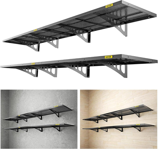 4-Pack 1.64x4ft Adjustable Garage Wall Shelving 1120lbs Load Capacity Heavy Duty Wall Mounted Storage Shelf Metal Floating Shelves for Garage(Black)