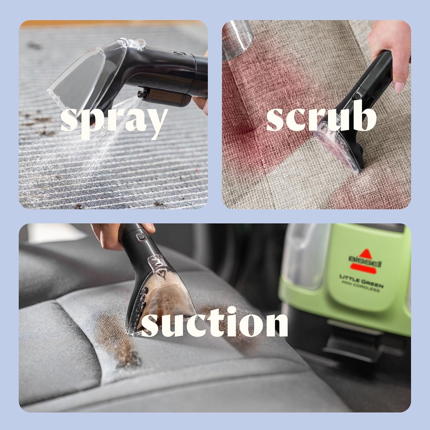 BISSELL Little Green Mini Cordless Portable Carpet and Upholstery Deep Cleaner, Car/Auto Detailer, with HydroRinse Self-Cleaning Tool and 4" Tough Stain Tool, 4015