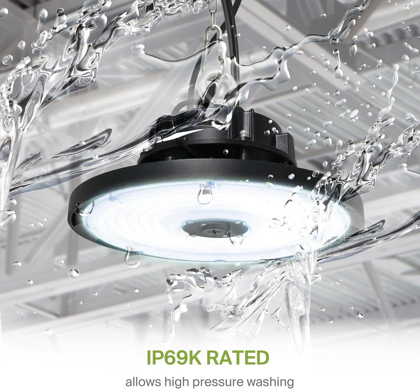 ASD LED High Bay UFO Light Fixture, Commercial Shop Lighting | Dimmable, IP69K Waterproof, DLC Premium, UL Listed | 150W 22000LM 5000K 277-480V | Warehouse, Garage, Workshop, Barn Lamp | Black