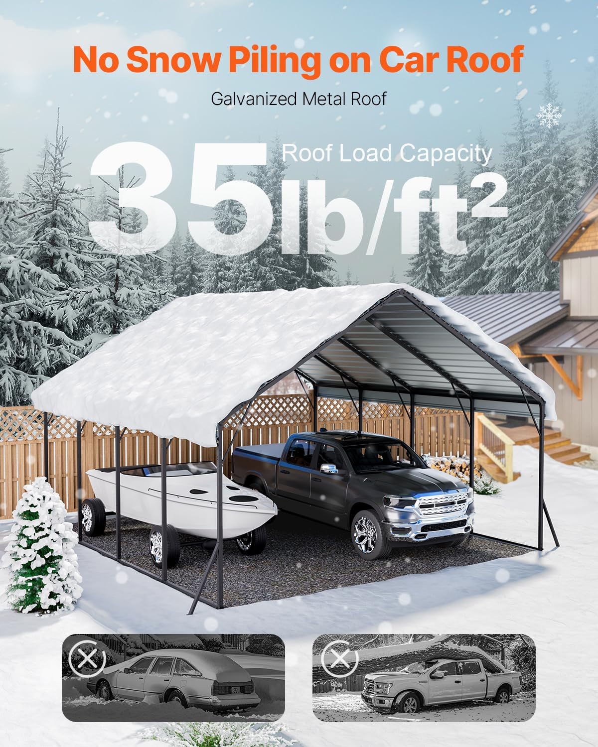 VEVOR Heavy Duty Metal Carport, 20 x 20 ft Outdoor Carport with Sturdy Frame & Roof, Car Garage Shade with Removable Sidewalls, Multi-Use Car Shelter for Pickup, Boat, Trucks & Tractors