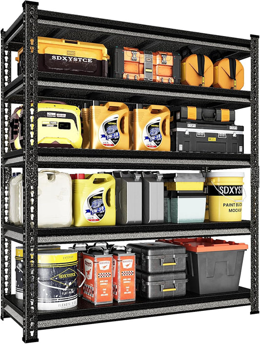 48" W Garage Shelving Heavy Duty, 3000LBS Loads Adjustable Garage Storage Shelves, 5-Tier Metal Shelving Units and Storage Racks, Industrial Utility Shelf,47.4" Wx23.6 Dx78 H, Silvery