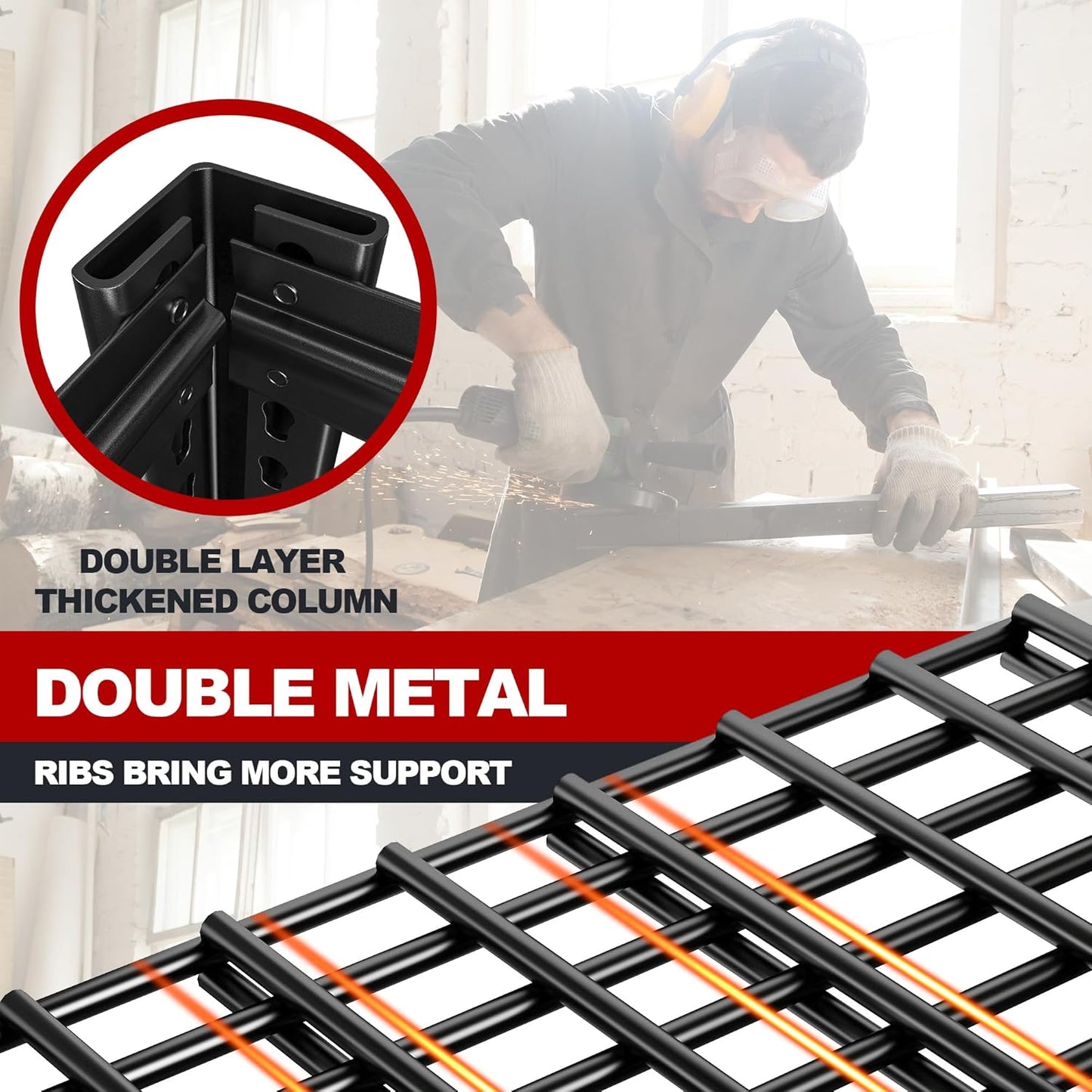 REIBII 48" W Garage Shelving Heavy Duty Load 2500LBS, 5 Tier Storage Shelves, Adjustable Metal Shelves for Warehouse, Pantry, Basement, 48" W X 72" H X18 D