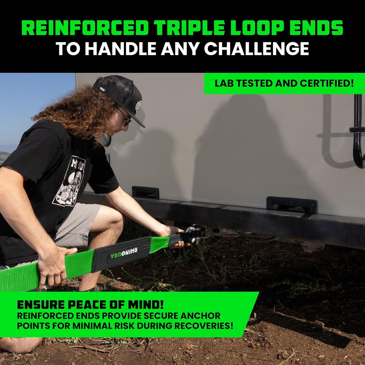 Rhino USA Recovery Tow Strap (4" x 30') - 40,320lb Break Strength - Emergency Recovery Strap Tow Rope for Diesel Trucks, Backhoe, Excavators & More - Heavy Duty Towing Strap for Offroad 4x4 Use