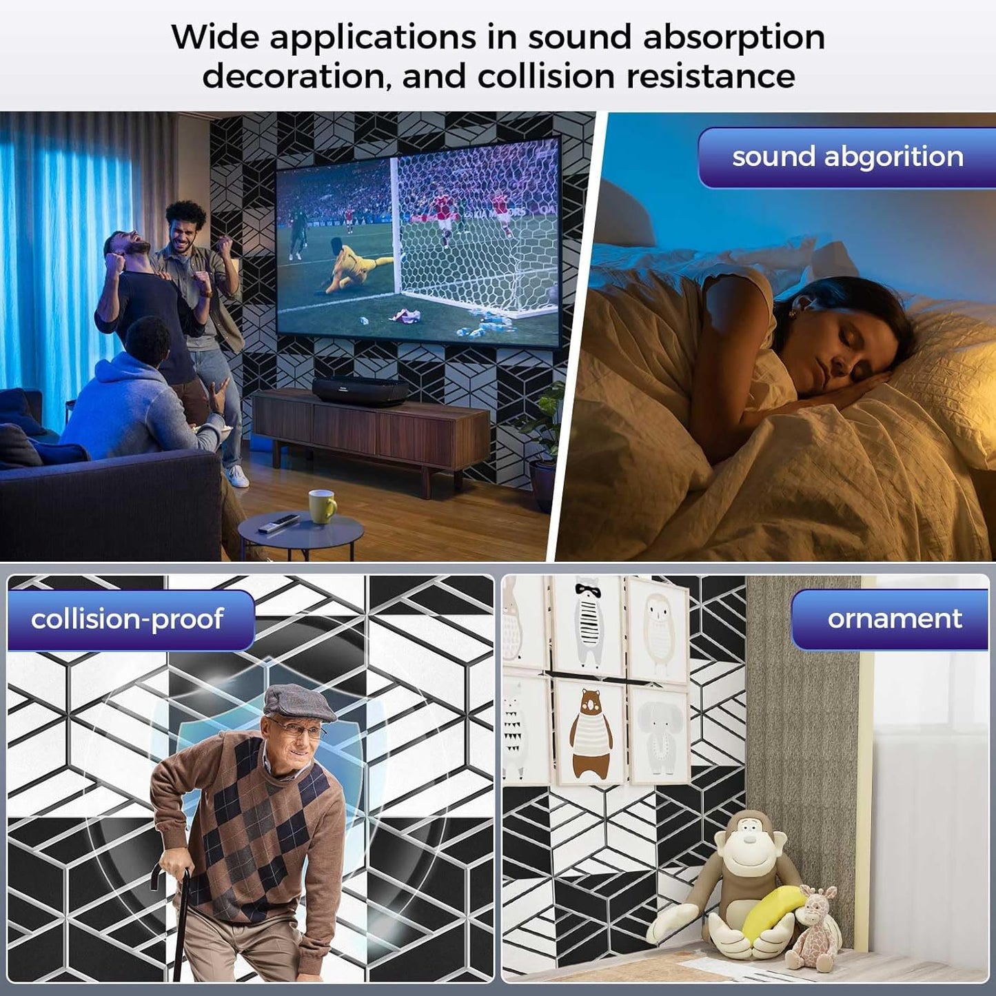 8 Pack 2-Layer Soundproof Wall Panels, 15.7 x 15.7 x 0.43 in Large Sound Proof Foam Panels for Walls, 0.9lb/ft³ High Density, 3D Acoustic Panels,Artistic Noise Dampening Panels White&Black