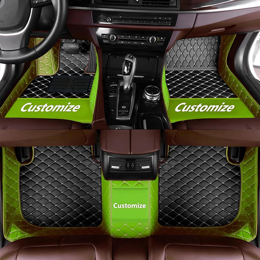 Custom Personalized Floor Mats for Cars，Luxury Full Coverage All Car Floor Mats，Anti-Slip Leather Car Mat Set ，Custom Floor Mats for 99% of Cars, Trucks & SUVs. (Apple Green and Black)