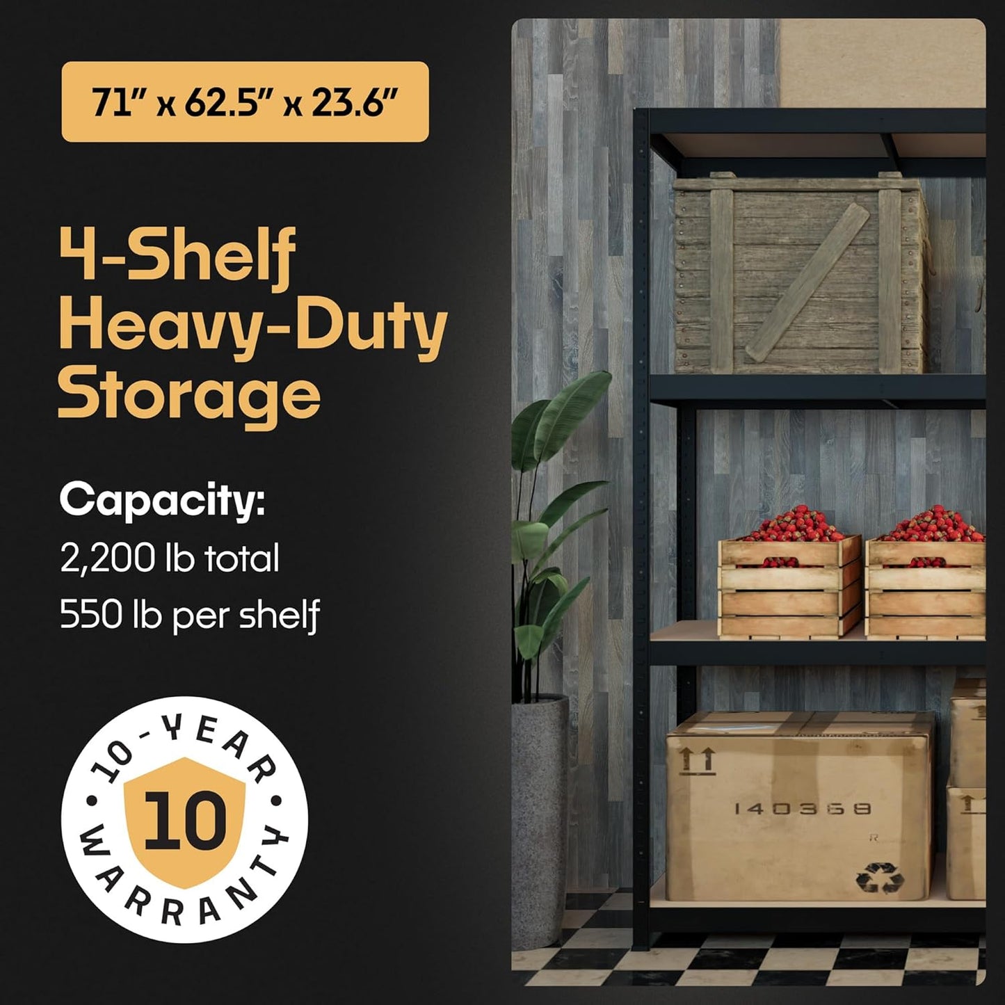Storage Shelves: 5 Storage Shelves Heavy Duty w/ 2,200 lb Total Load Capacity, 550 per Storage Shelf 71x63x24 | Perfect Solution for Your Storage Needs | Adjustable Shelving Unit
