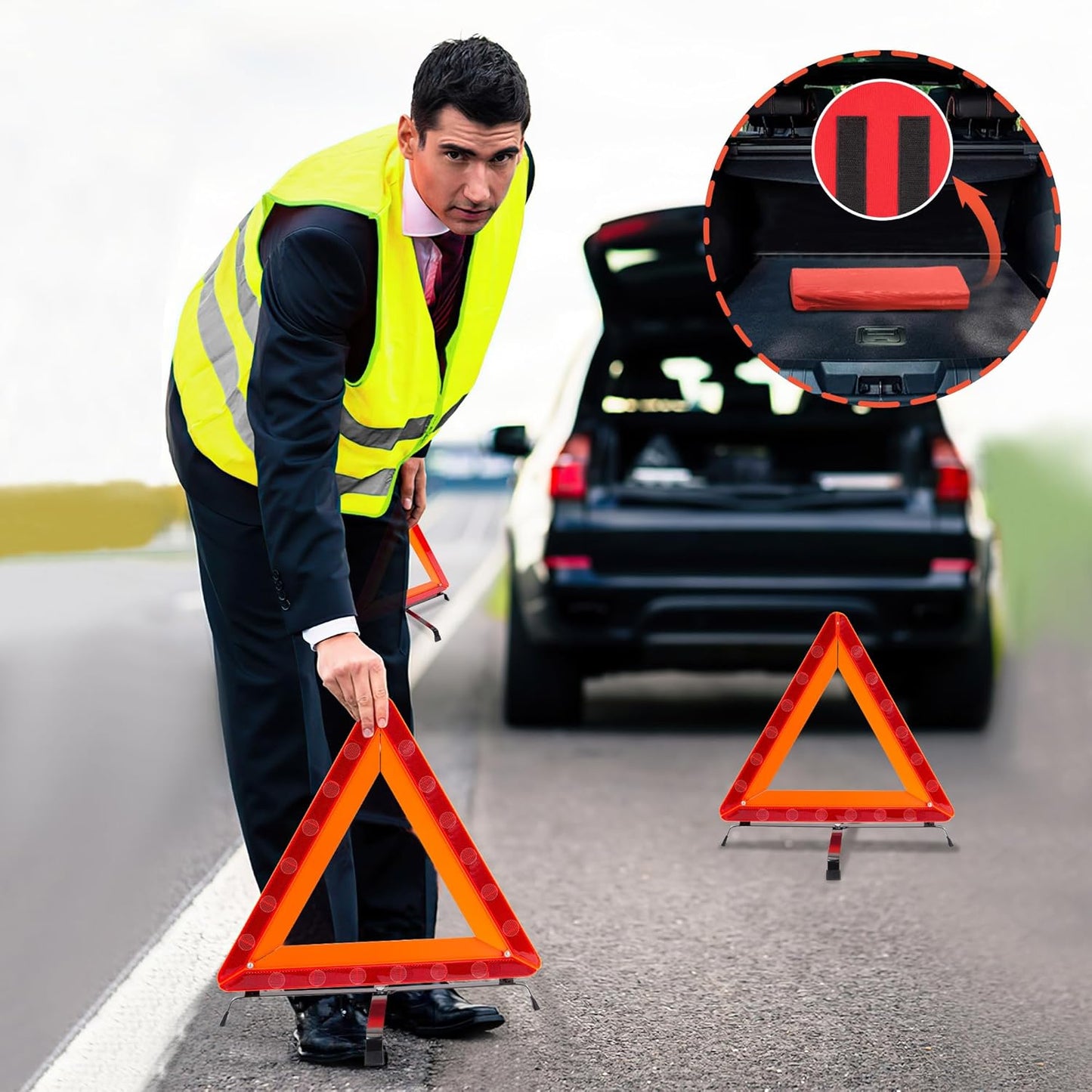 AYKRM 3Pack Car Warning Triangle Heavy Reflective Warning Road Safety Triangle Kit Suitable for car Breakdown and Temporary Parking on The Road.