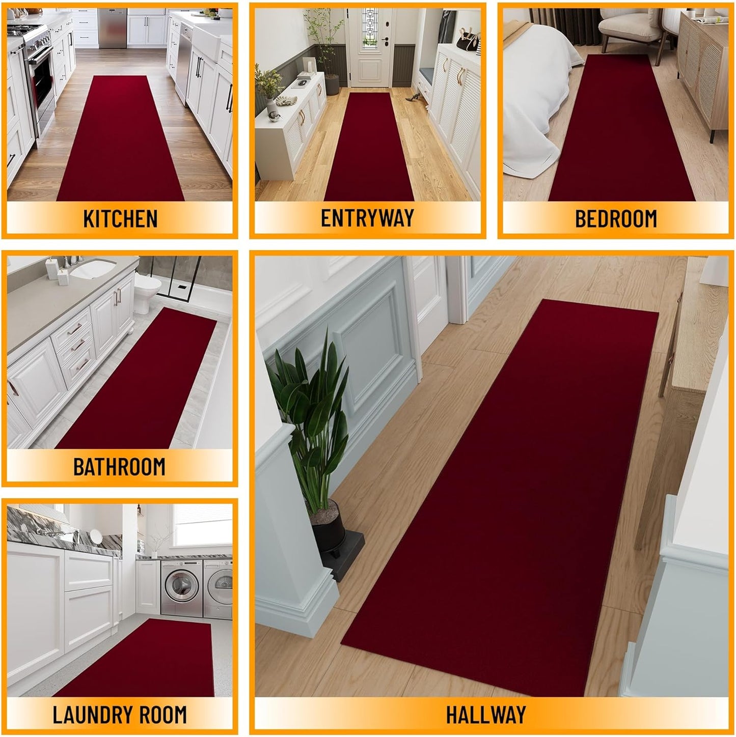 Ottomanson Hallway Runner Rug 2'7" x 12' Non Slip Solid Area Rugs Easy to Clean Laundry Rug Runner Durable & Pet Friendly Floor Carpet Runners for Hallways Entryway Living Room Kitchen, Red