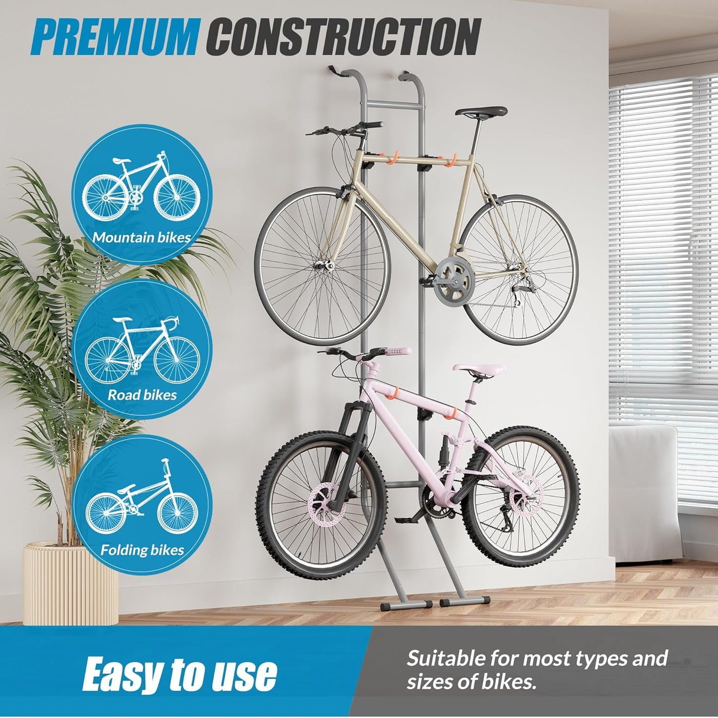 Suchtale 2 Bike Rack, Bicycle Rack, Bike Storage Rack for Garage, Gravity Bike Stand, Indoor Bike Organizer, Floor Vertical Bicycle Holder, Adjustable Wall Mount Cycle Hanger for Road Mountain Bikes