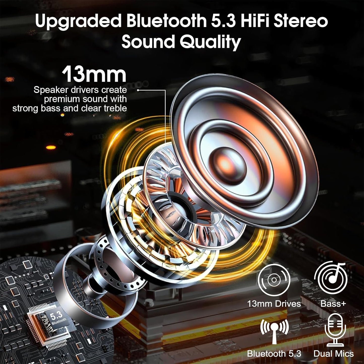 Bluetooth Headset V5.3, Wireless Earpiece with Dual ENC Noise Canceling Mic, 120H Hand-Free Talk Single-Ear Bluetooth Earpiece with LED Display, IP7 Waterproof Headphones for Trucker, Dark Blue