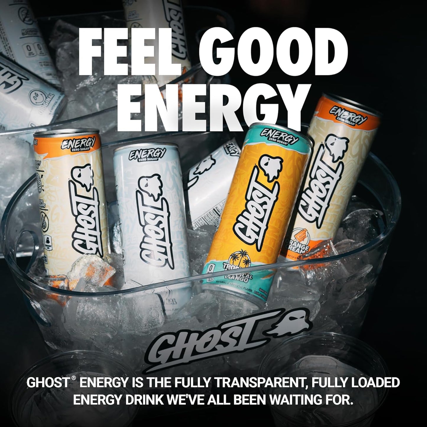 GHOST Energy Drink - 24-Pack, Tropical Mango, 8.4oz - Energy & Focus & No Artificial Colors - 100mg of Natural Caffeine, L-Carnitine & Taurine - Gluten-Free & Vegan