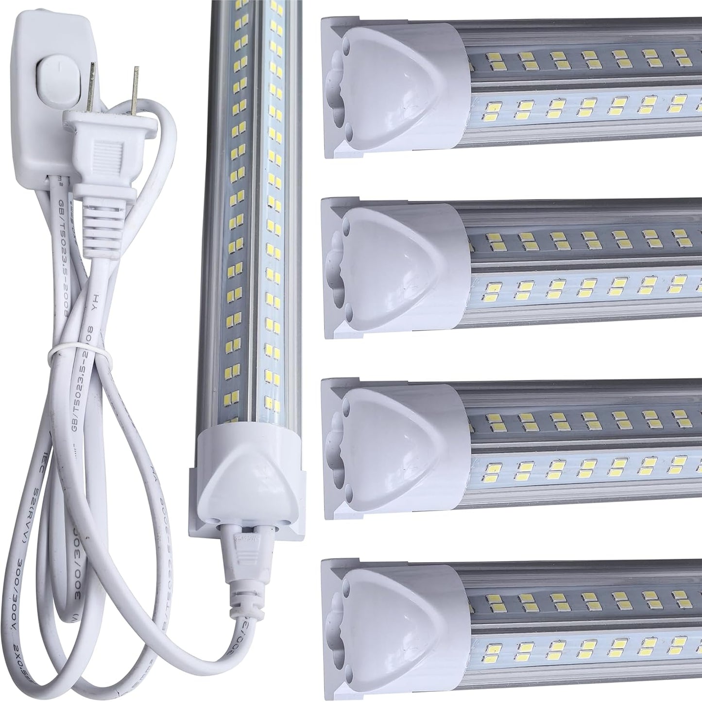 LED Shop Light Fixture, 4FT, 60W 7500LM, 6000K Cold White, 4 Foot T8 Integrated LED Tube Lights, Plug in Warehouse Garage Lighting, V Shape, Linkable with On/Off Switch (4PCS)