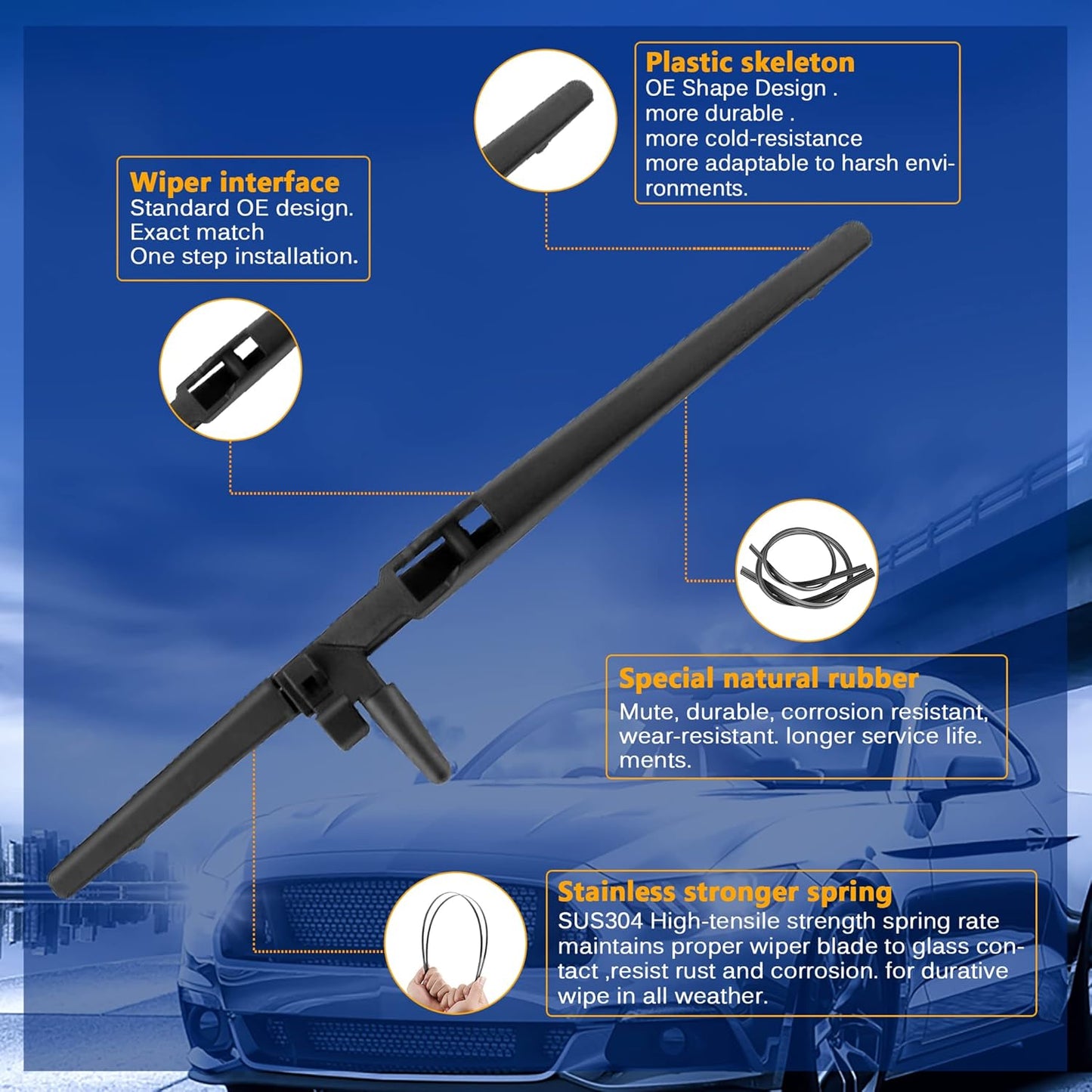 Windshield Wiper Blade Replacement for Toyota 4Runner 2010-2022 Original Equipment Replacement Front Rear Wiper Blades - 24" 20" 12" (Set of 3) U/J Hook