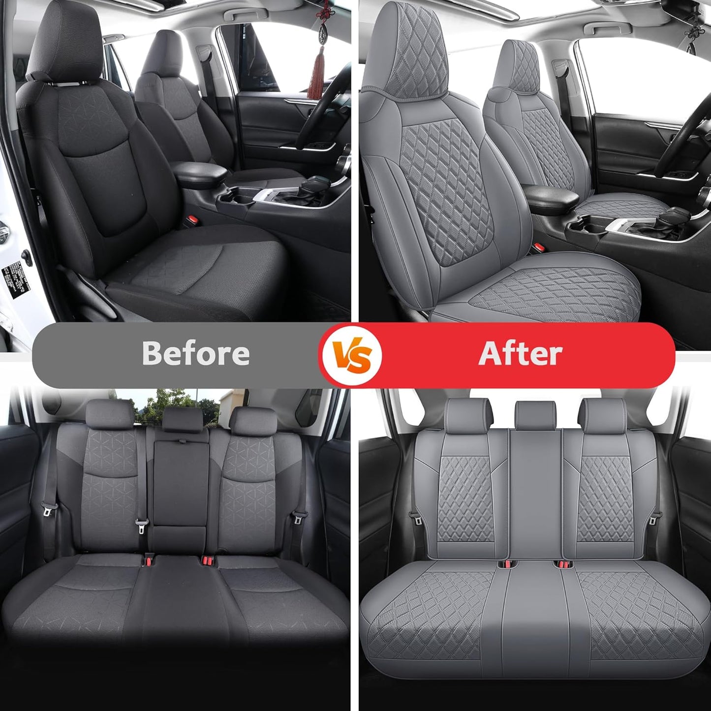 MIROZO RAV4 Seat Covers,Faxu Leather Car Seat Covers Non-Hybrid Fits for 2019-2025 Toyota RAV4 LE,XLE,XLE Premium,Limited,SUV Seat Cover,Seat Cushion Full Set (Not for Adv & TRD-Off,Grey)