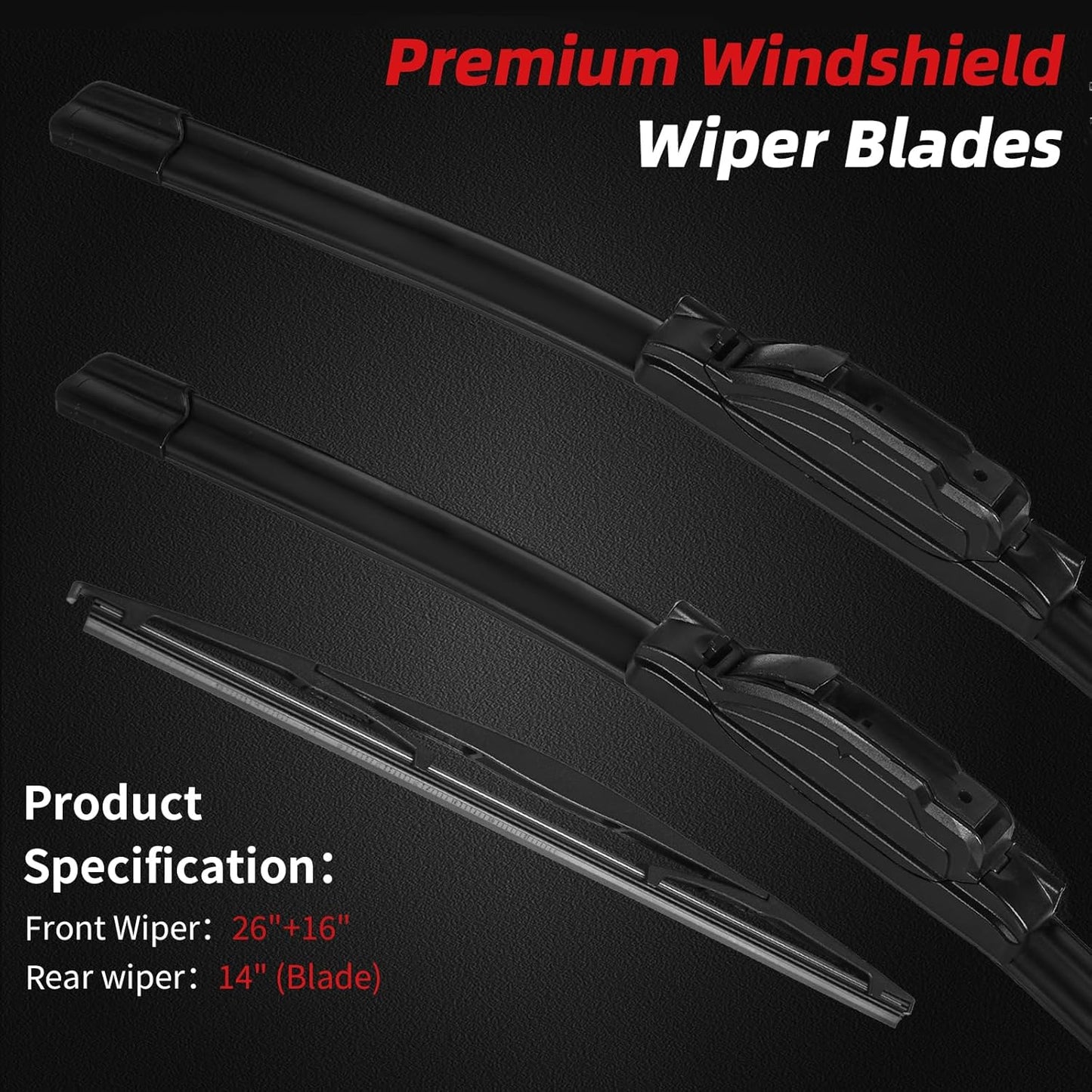 OTUAYAUTO Premium Windshield Wiper Blades - Replacement for Honda CRV CR-V 07-11, Nissan Leaf 18-20, Acura RDX 07-18, All-Weather, Front and Rear Wiper Blades, J/U Hook - 26"+16"+14" (Pack of 3)