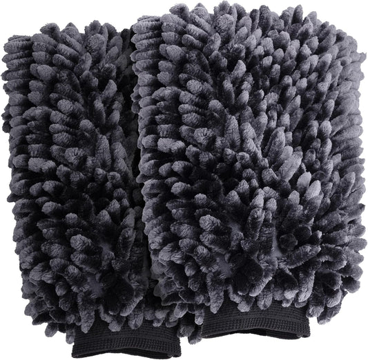 VIKING Car Wash Mitt, Microfiber for Car Cleaning, Premium Chenille, Black, 10 inch x 8 inch, 2 Pack