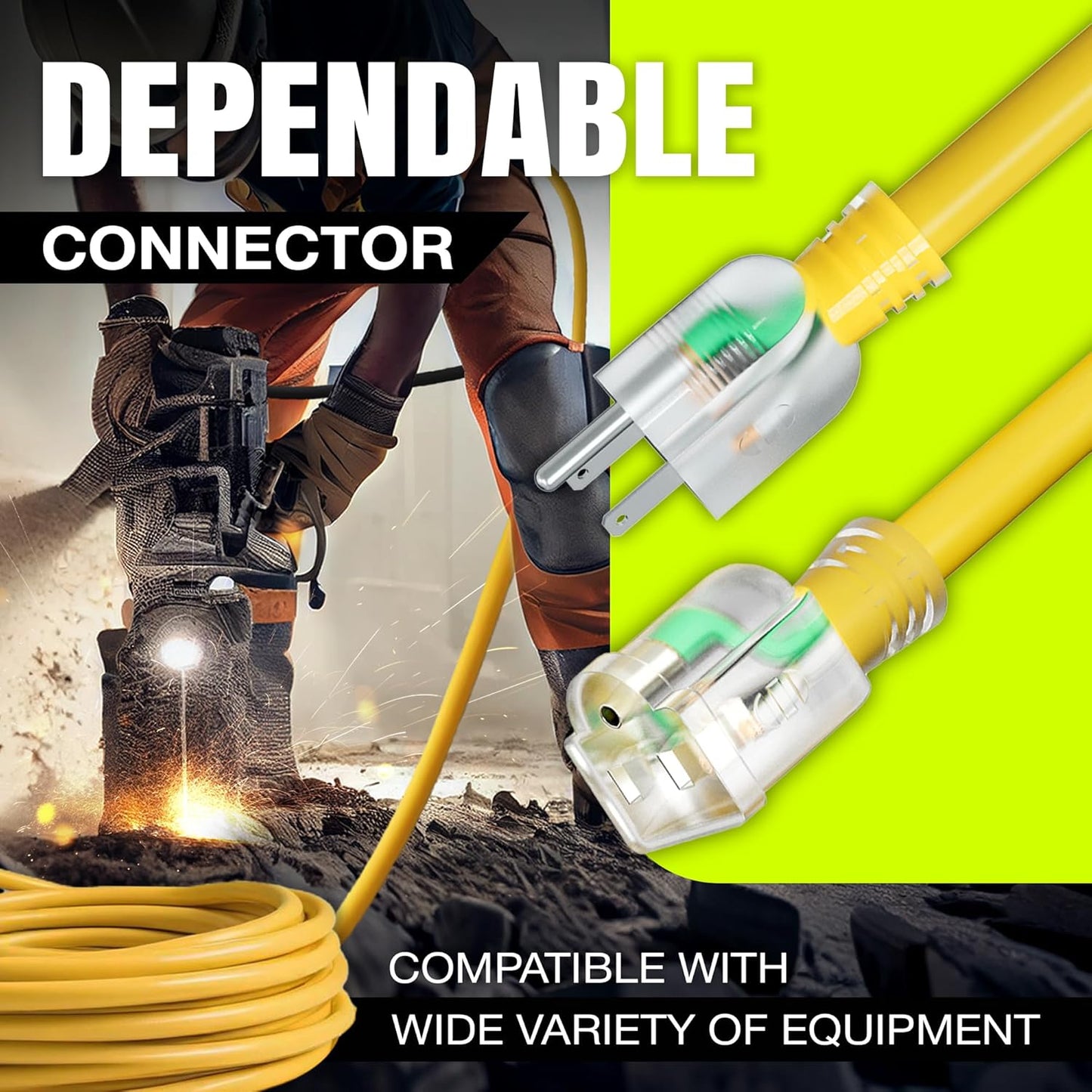 6ft Outdoor/Indoor Extension Cord 16/3 Gauge Heavy Duty 3 Prong SJTW, Waterproof, Flexible Cold-Resistant Long Power Cord,13A 125V 1625W, Yellow by LifeSupplyUSA