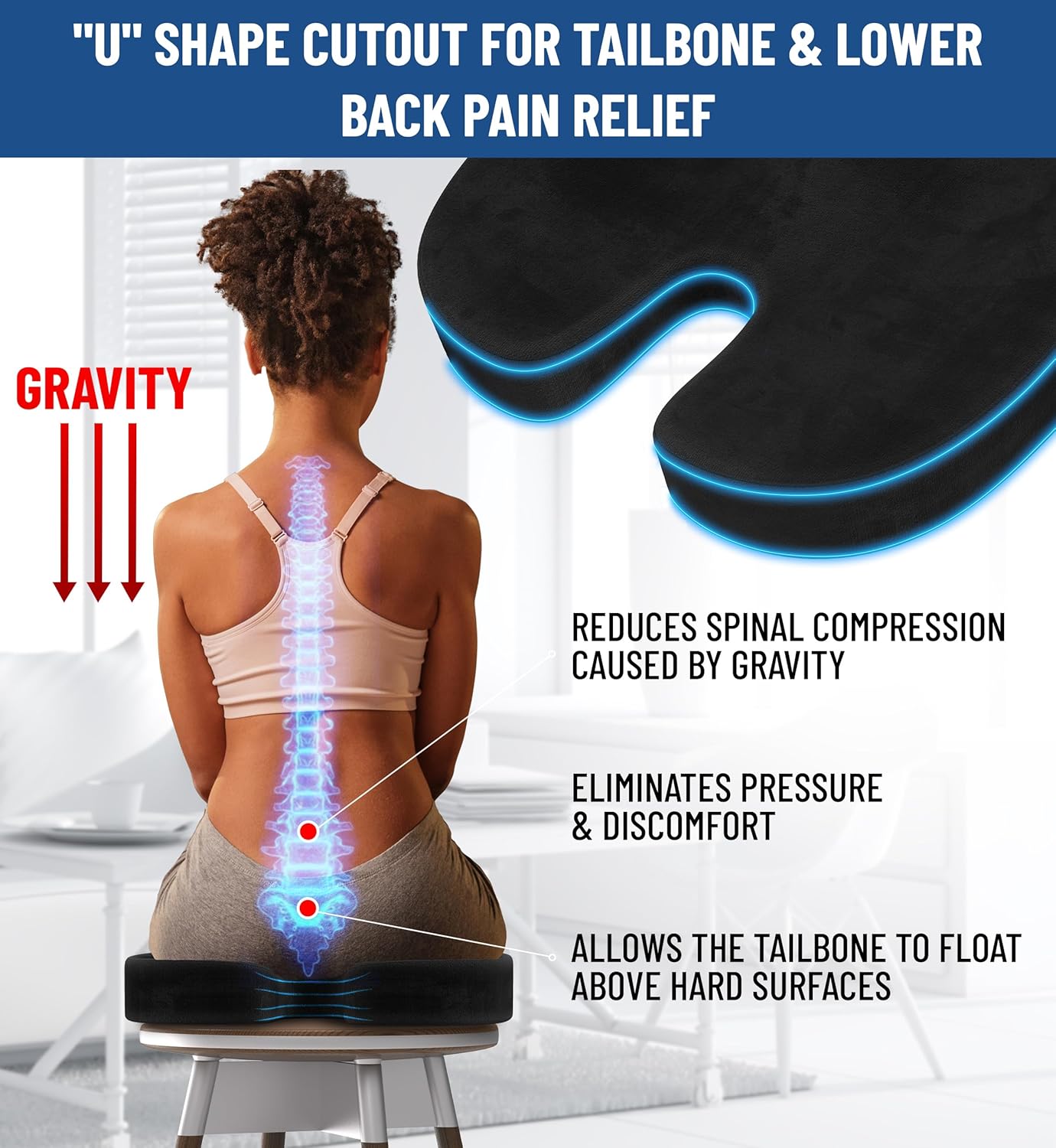 Everlasting Comfort Doctor Recommended Memory Foam Seat Cushion for Office Chairs & Car Seat - Ergonomic Office Desk Accessories for Tailbone Pain Relief, Sciatica & Back Support