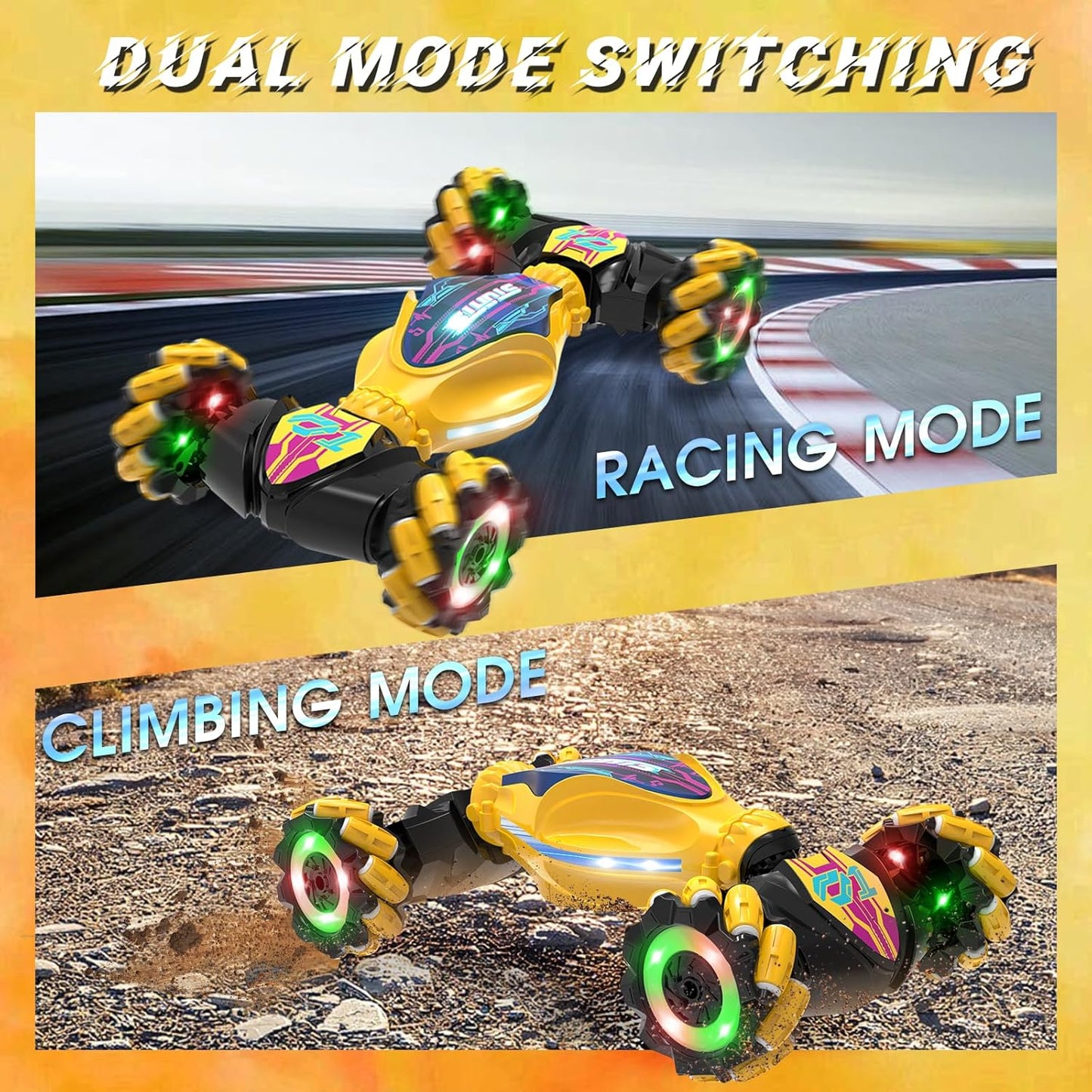 Gesture RC Car - Gesture Sensing RC Stunt Car Toys for Boys Girls Aged 6-12, 2.4GHz 4WD Hand-Controlled Remote Control Twist Car with Lights Music - Best Birthday Gifts for Kids