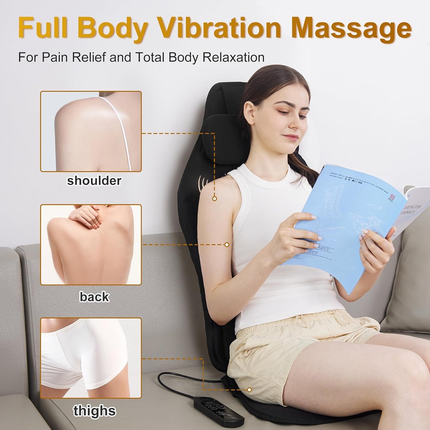 Back Massager with Heat for Pain Relief Deep Tissue, Portable Chair Massager Seat Cushion with Vibration Massage, Back Massage Chair Pad with Optional Cooling, Gifts for Dad Men Women Home Office Use
